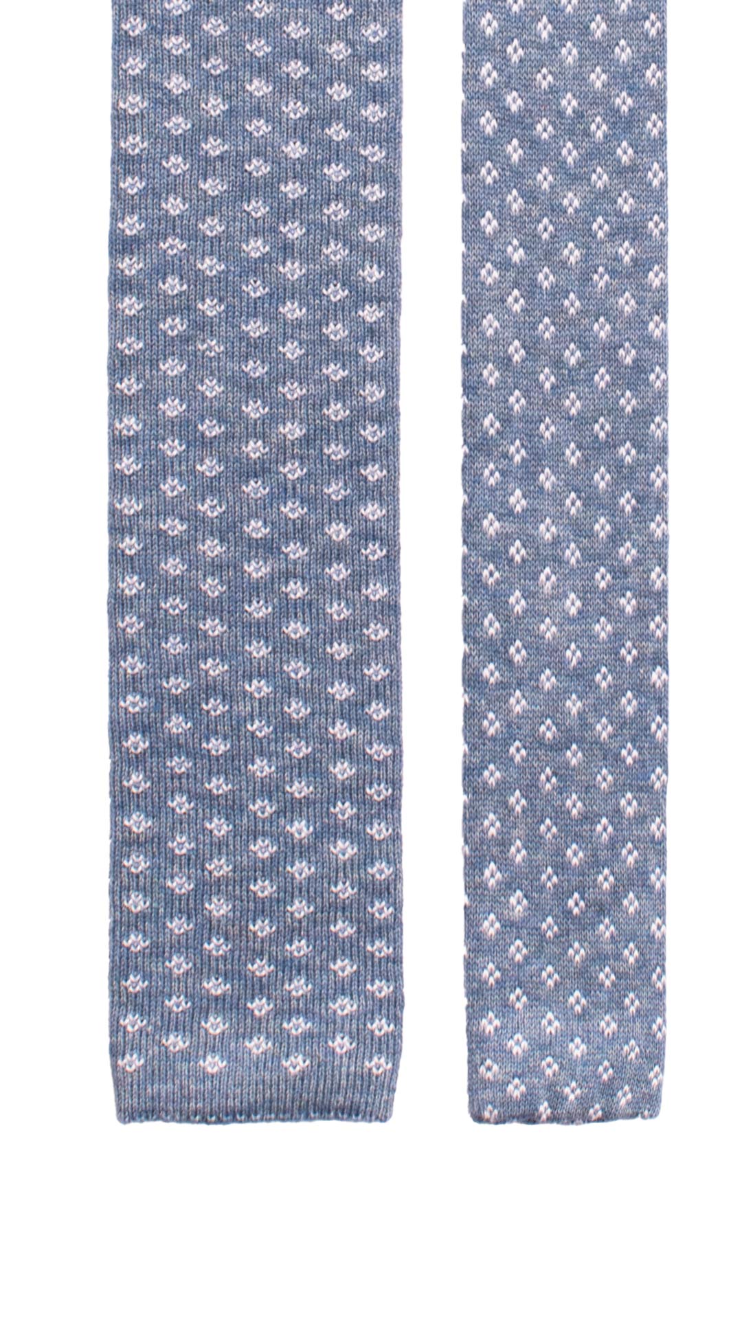 Cravatta Tricot in Maglia di Cotone Celeste Chiaro Fantasia Bianca TRI841 Graffeo Cravatte Made in Italy Pala