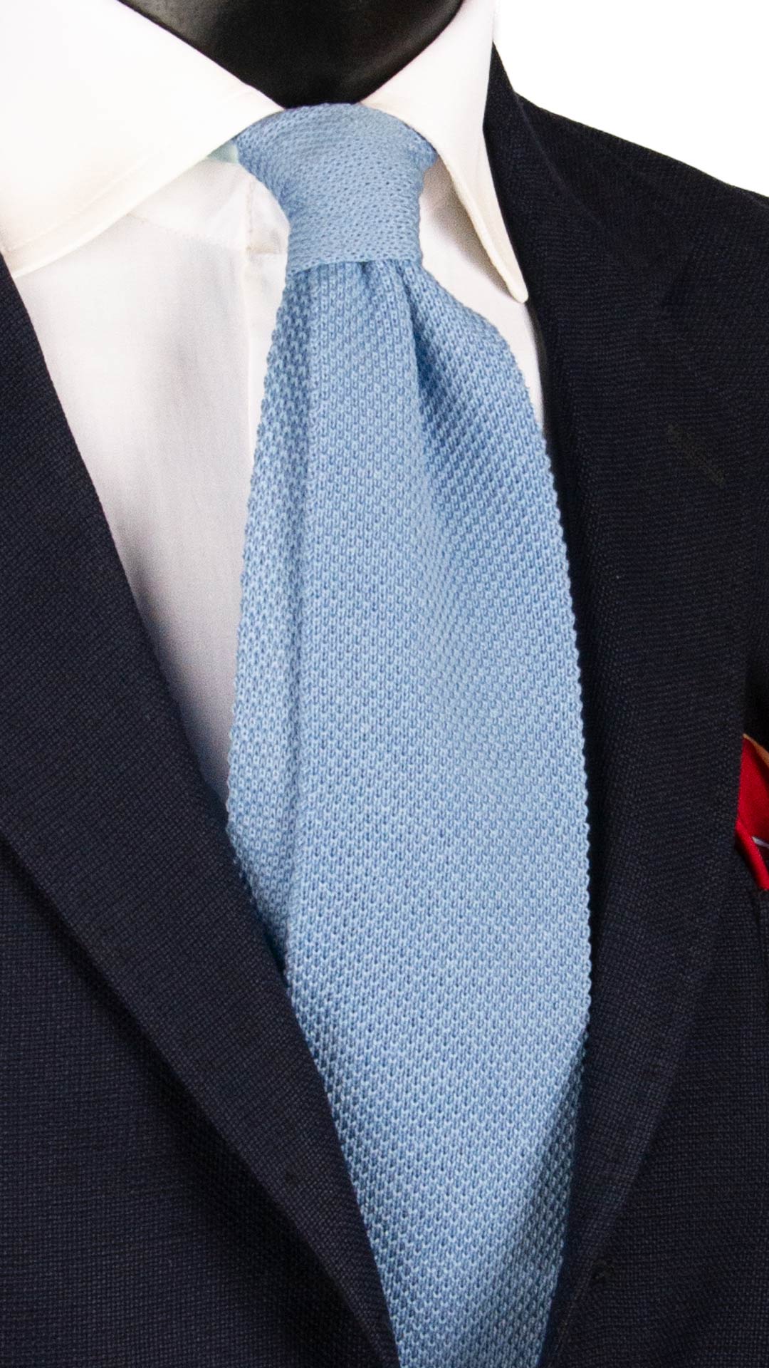 Cravatta Tricot in Maglia di Cotone Celeste Tinta Unita TRI647 Graffeo Cravatte Made in Italy