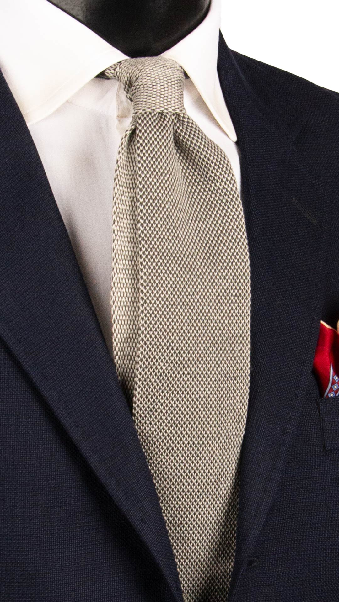 Cravatta Tricot in Maglia di Cotone Grigio Scuro Fantasia Bianca TRI708 Graffeo Cravatte Made in Italy