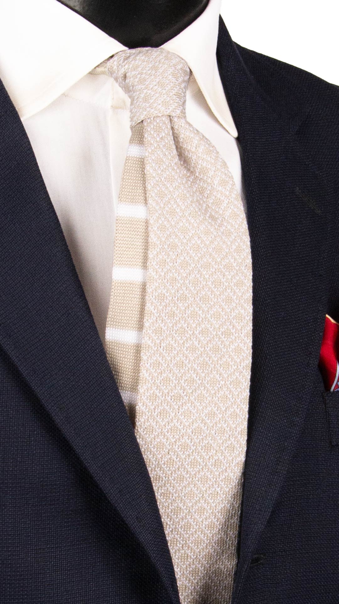 Cravatta Tricot in Maglia di Cotone Grigio Tortora Fantasia Bianca Pala Piccola in Contrasto TRI910 Graffeo Cravatte Made in Italy