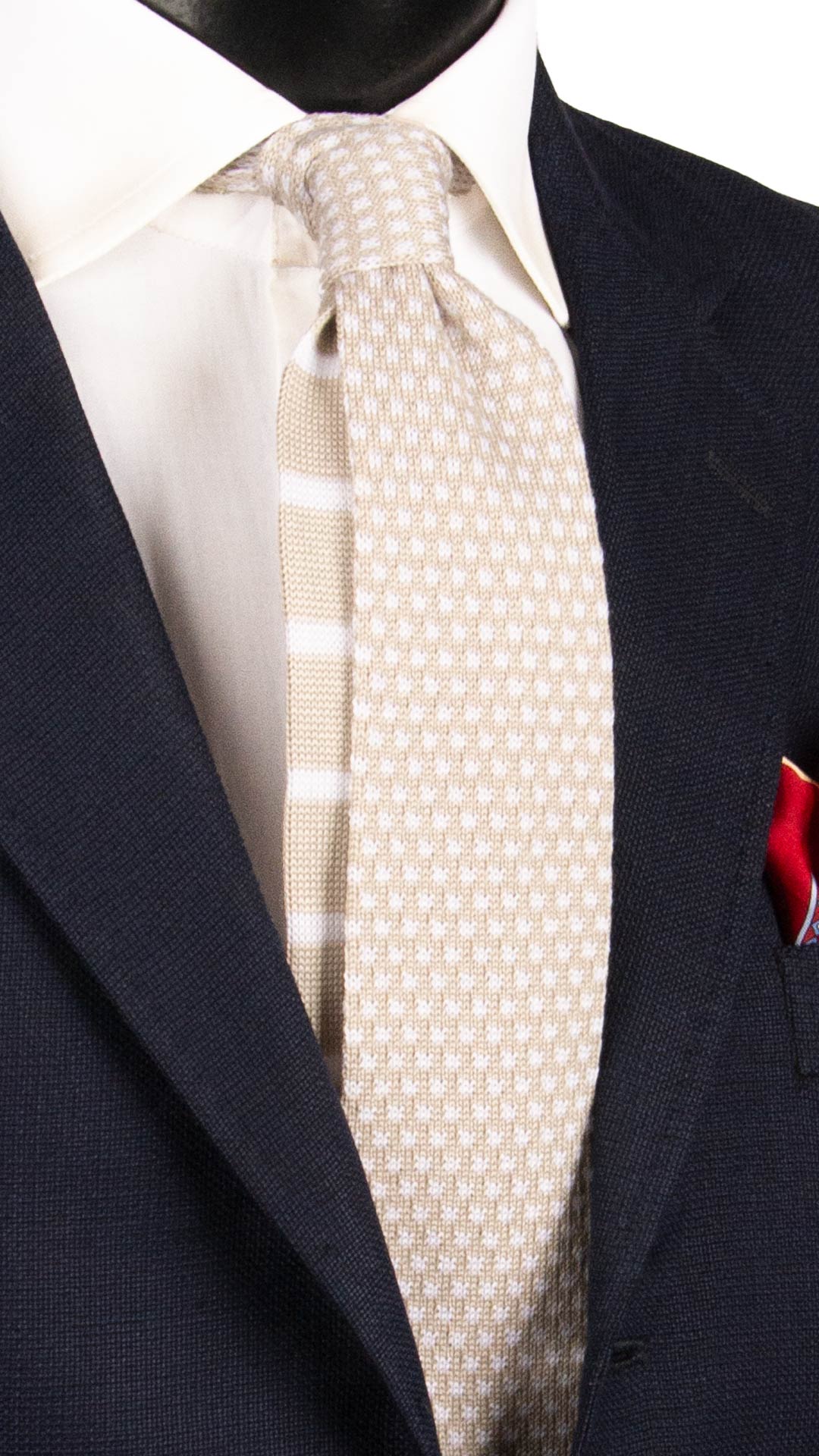 Cravatta Tricot in Maglia di Cotone Grigio Tortora Fantasia Bianca Pala Piccola in Contrasto TRI911 Graffeo Cravatte Made in Italy