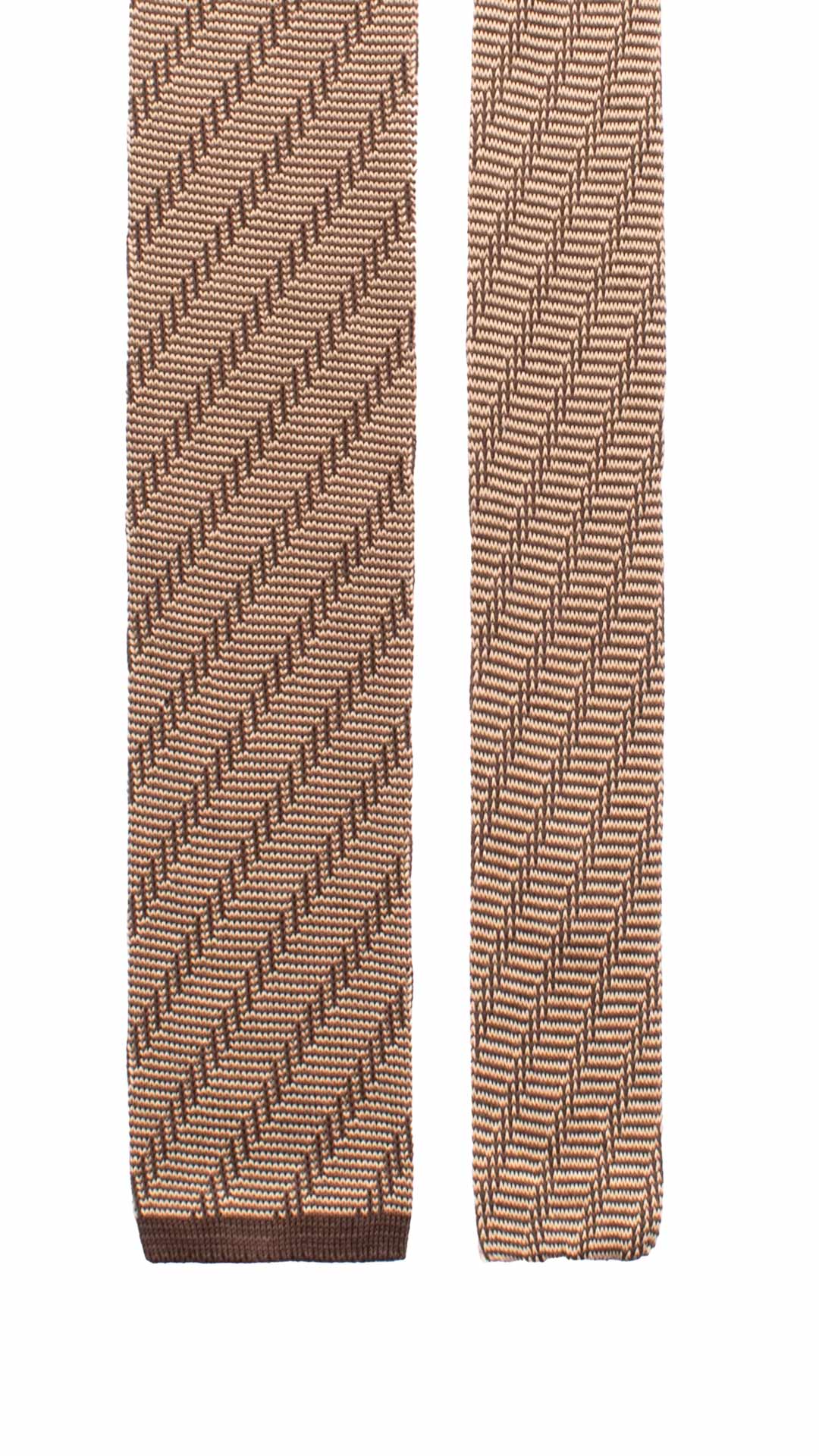 Cravatta Tricot in Maglia di Cotone Marrone Beige Fantasia TRI799 Graffeo Cravatte Made in Italy Pala