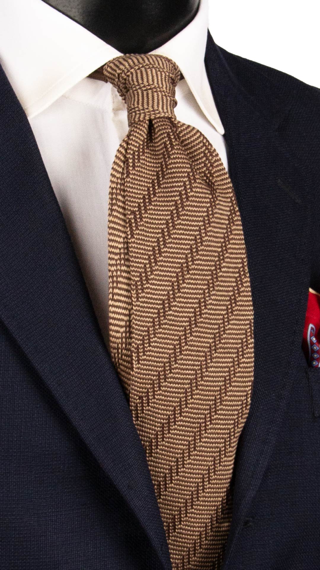 Cravatta Tricot in Maglia di Cotone Marrone Beige Fantasia TRI799 Graffeo Cravatte Made in Italy