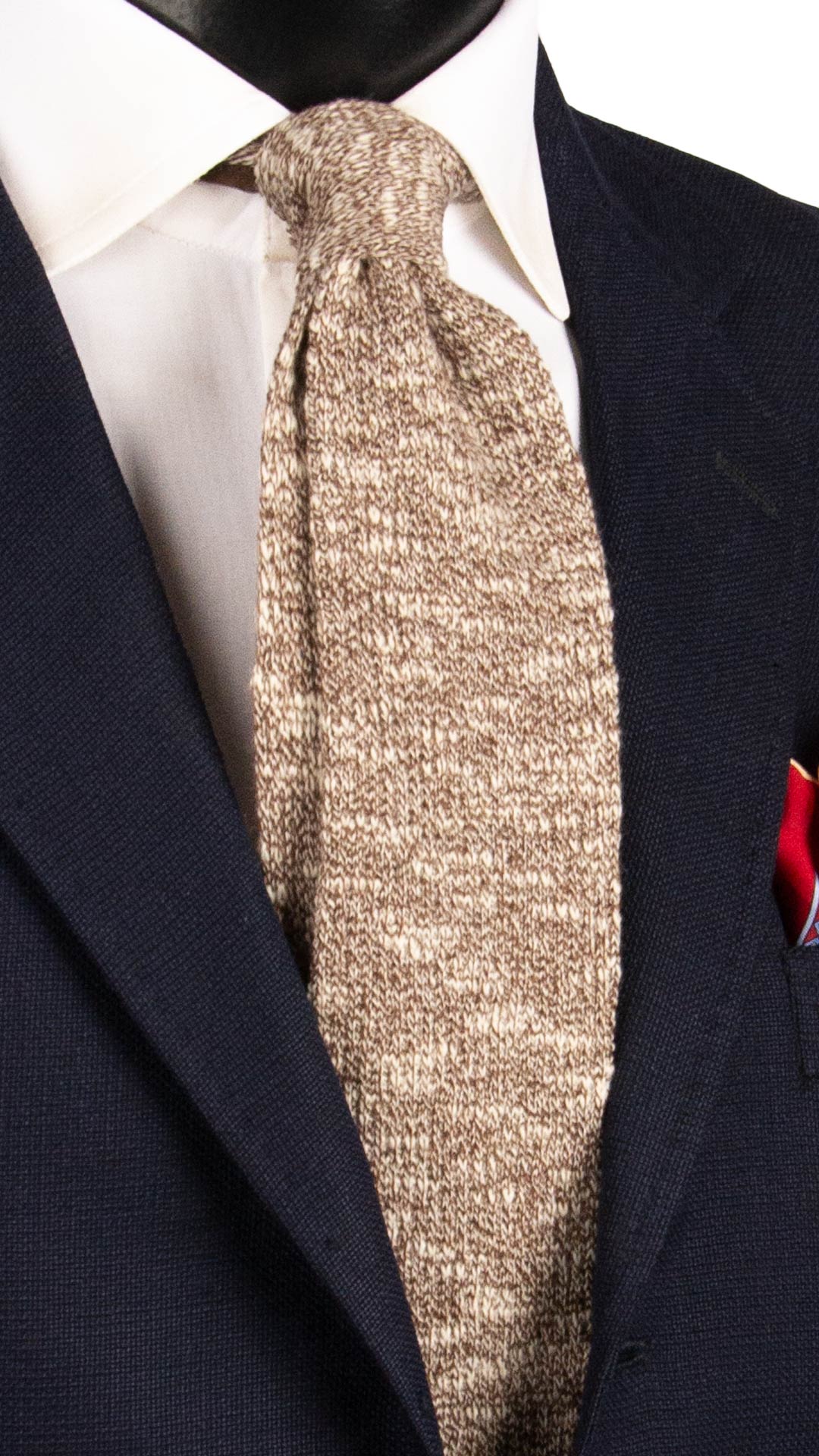 Cravatta Tricot in Maglia di Cotone Marrone Bianca Fantasia TRI930 Graffeo Cravatte Made in Italy