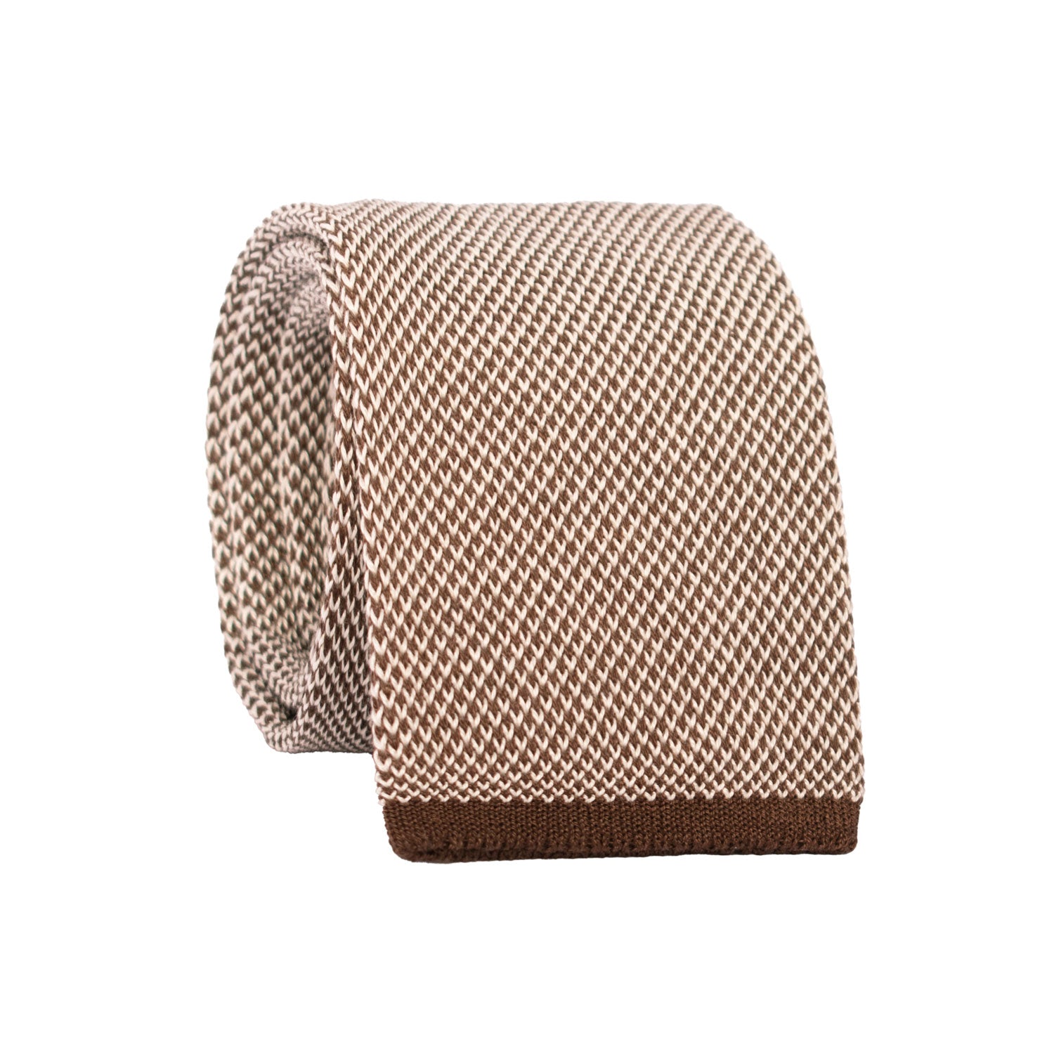 Cravatta Tricot in Maglia di Cotone Marrone Fantasia Bianca TRI707 Graffeo Cravatte Made in Italy Rotolo