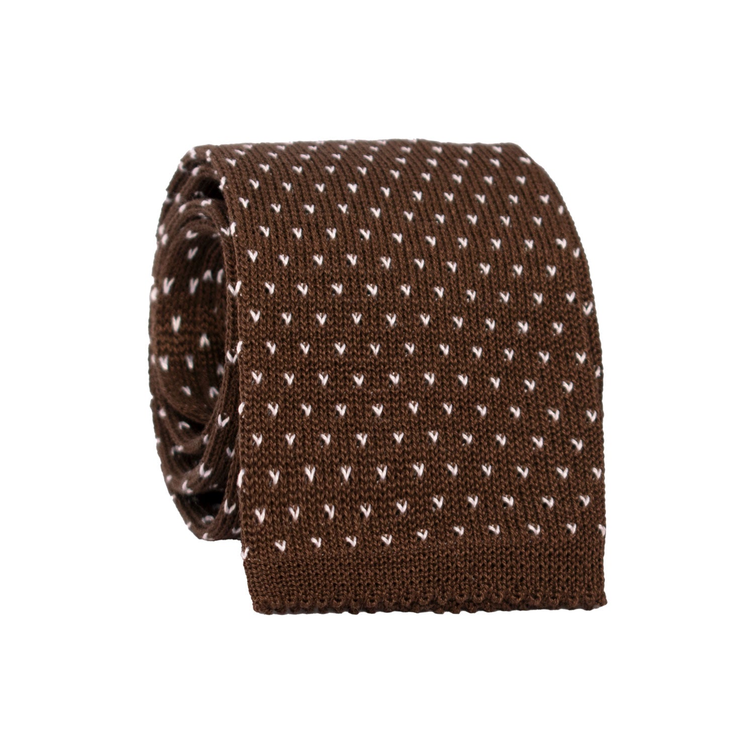 Cravatta Tricot in Maglia di Cotone Marrone Fantasia Bianca TRI722 Graffeo Cravatte Made in Italy Rotolo