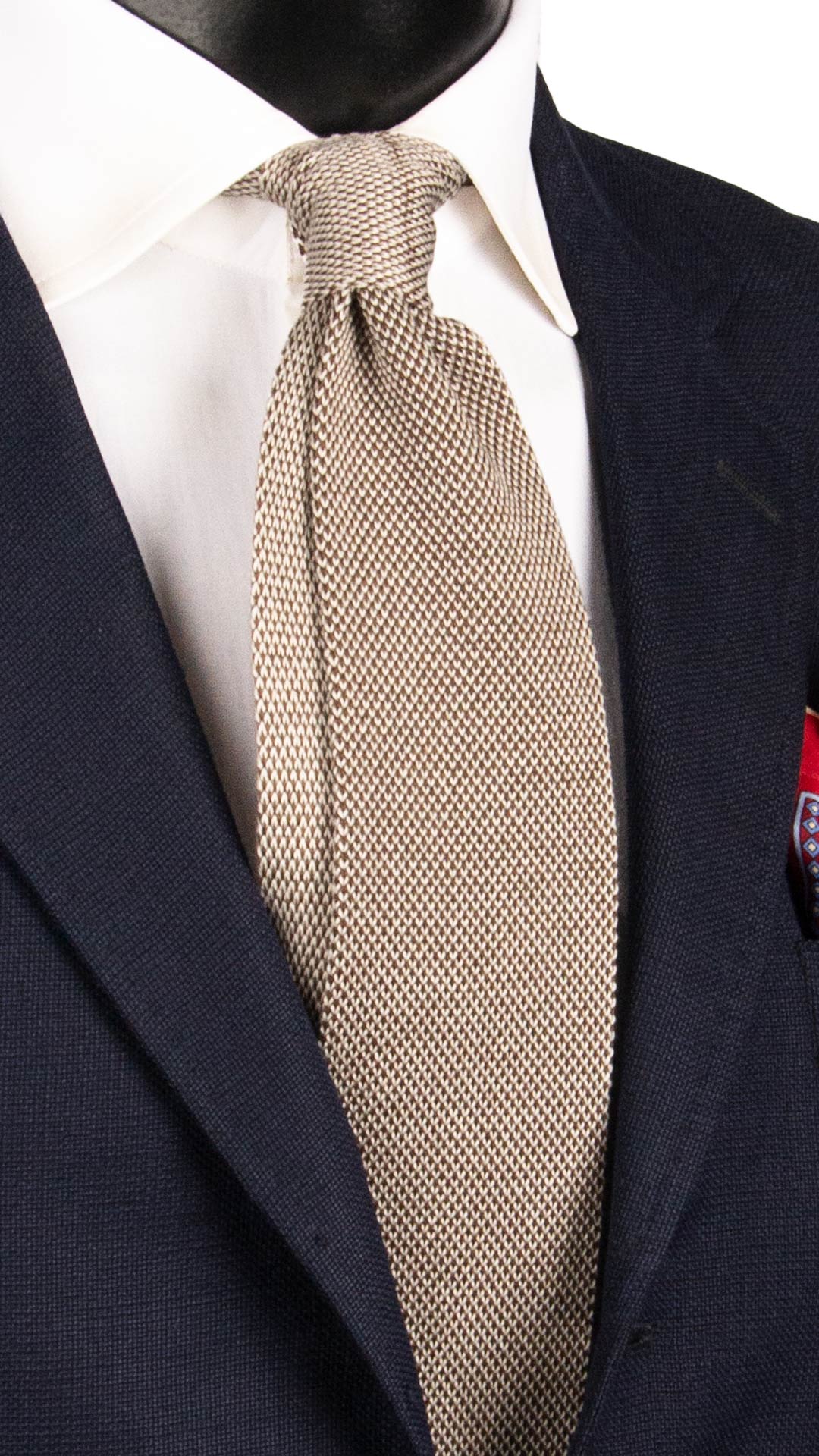 Cravatta Tricot in Maglia di Cotone Marrone Fantasia Bianca TRI707 Graffeo Cravatte Made in Italy