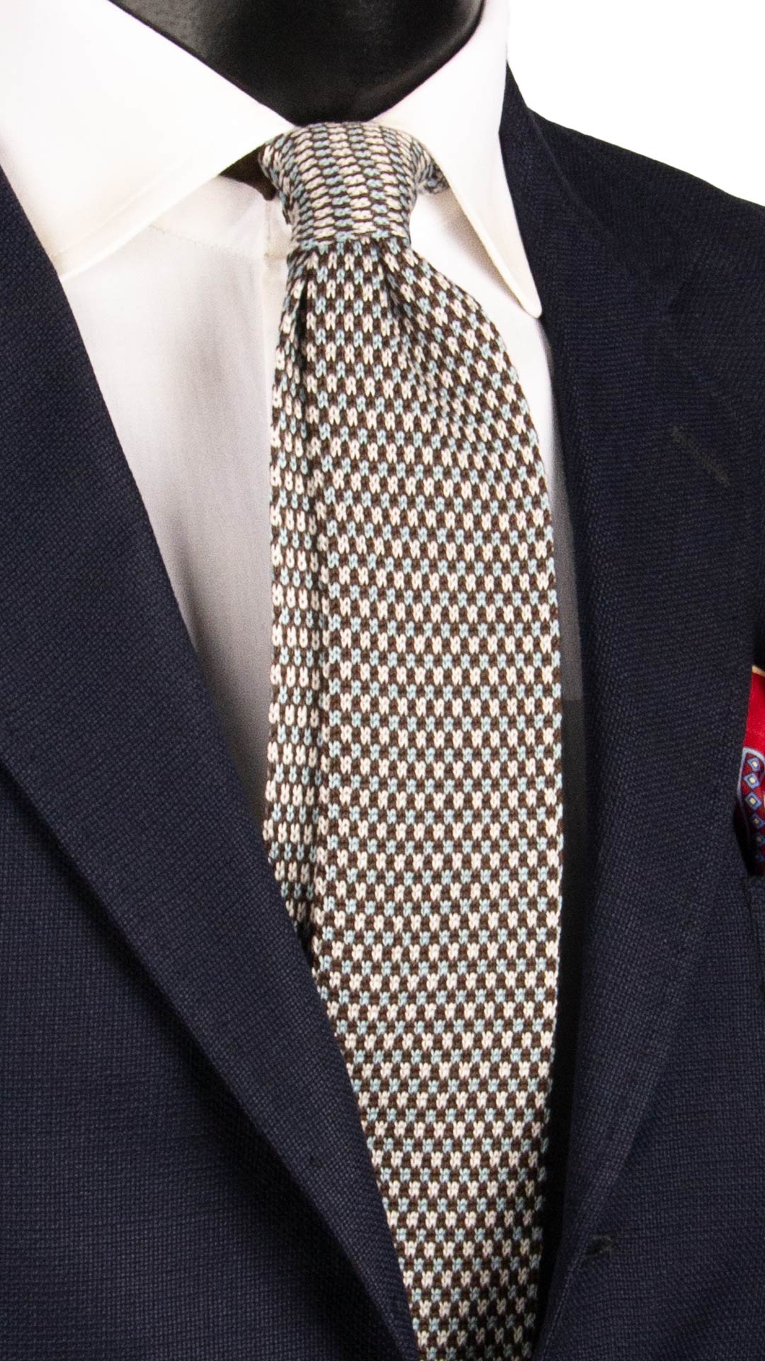 Cravatta Tricot in Maglia di Cotone Marrone Fantasia Celeste Bianca TRI727 Graffeo Cravatte Made in Italy