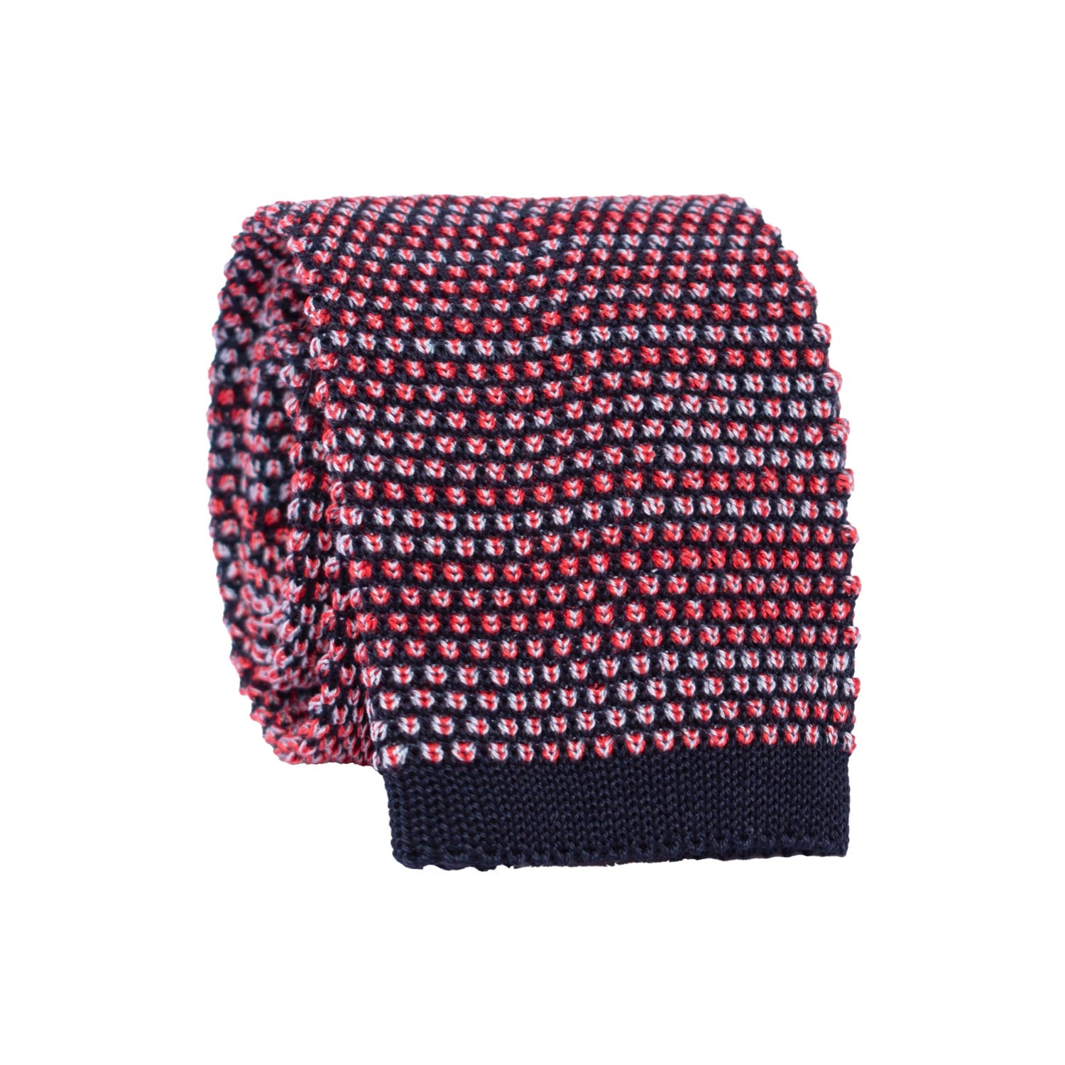 Cravatta Tricot in Maglia di Cotone Rossa Celeste Blu Fantasia TRI939 Graffeo Cravatte Made in Italy Rotolo