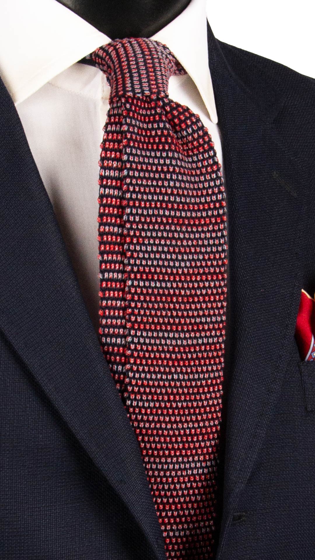 Cravatta Tricot in Maglia di Cotone Rossa Celeste Blu Fantasia TRI939 Graffeo Cravatte Made in Italy