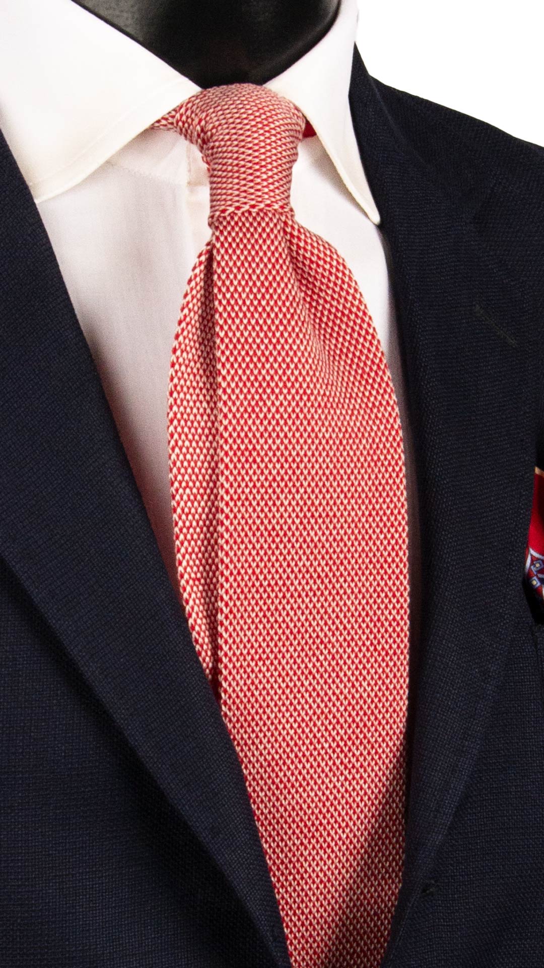 Cravatta Tricot in Maglia di Cotone Rossa Fantasia Bianca TRI700 Graffeo Cravatte Made in Italy