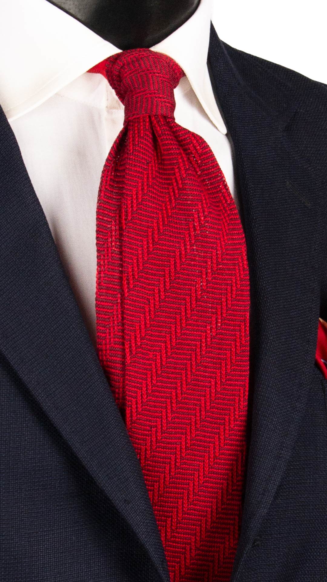 Cravatta Tricot in Maglia di Cotone Rossa Lisca di Pesce Bordeaux TRI659 Graffeo Cravatte Made in Italy