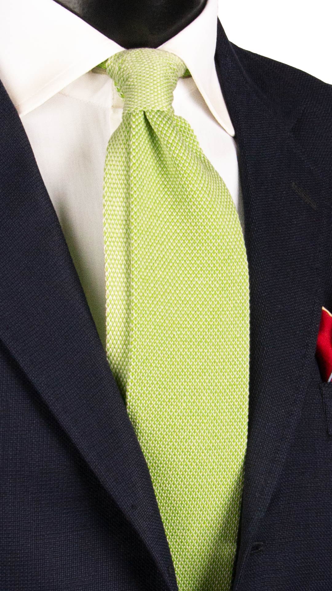 Cravatta Tricot in Maglia di Cotone Verde Fantasia Bianca TRI925 Graffeo Cravatte Made in Italy