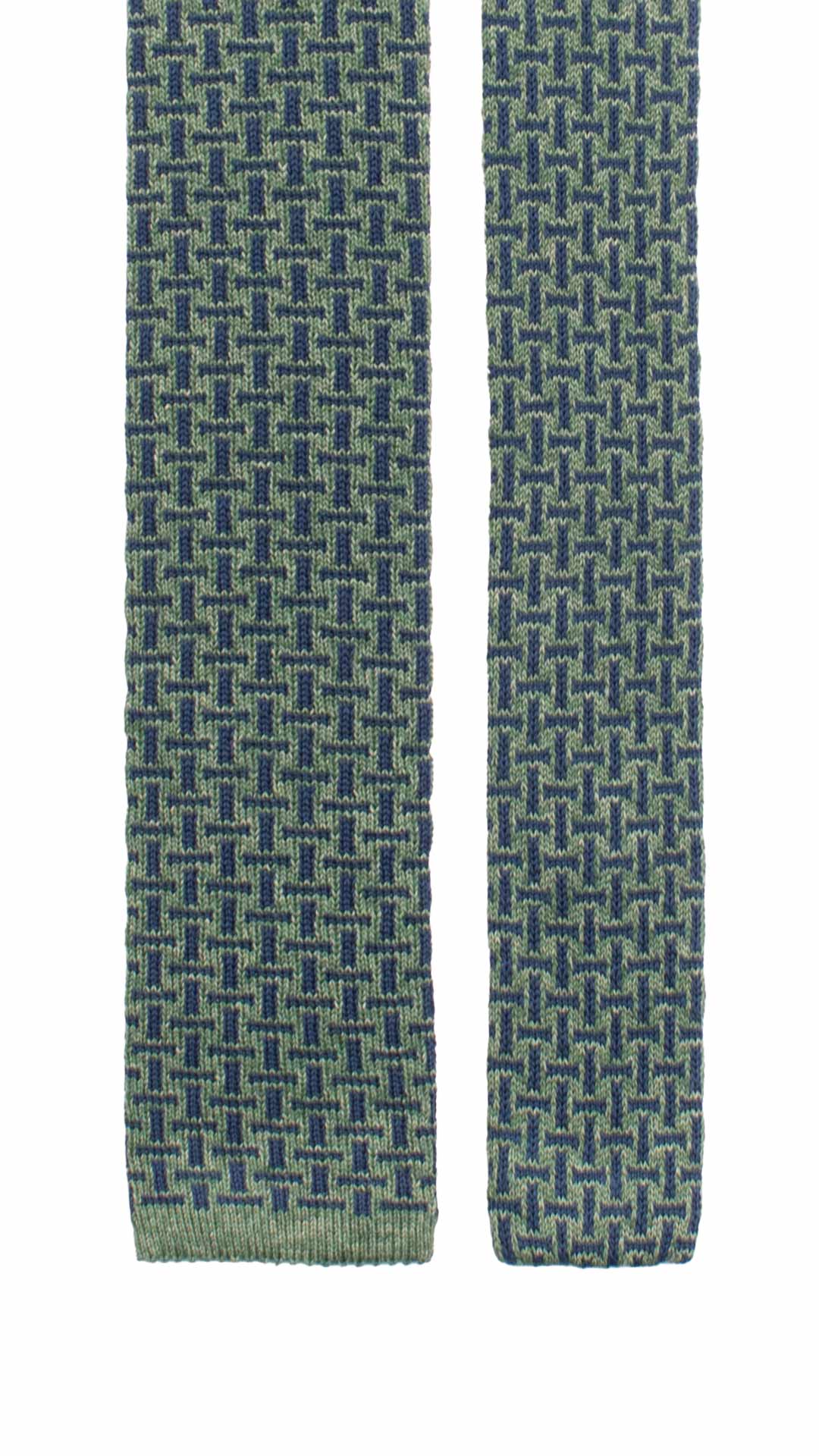 Cravatta Tricot in Maglia di Cotone Verde Fantasia Blu TRI779 Graffeo Cravatte Made in Italy Pala