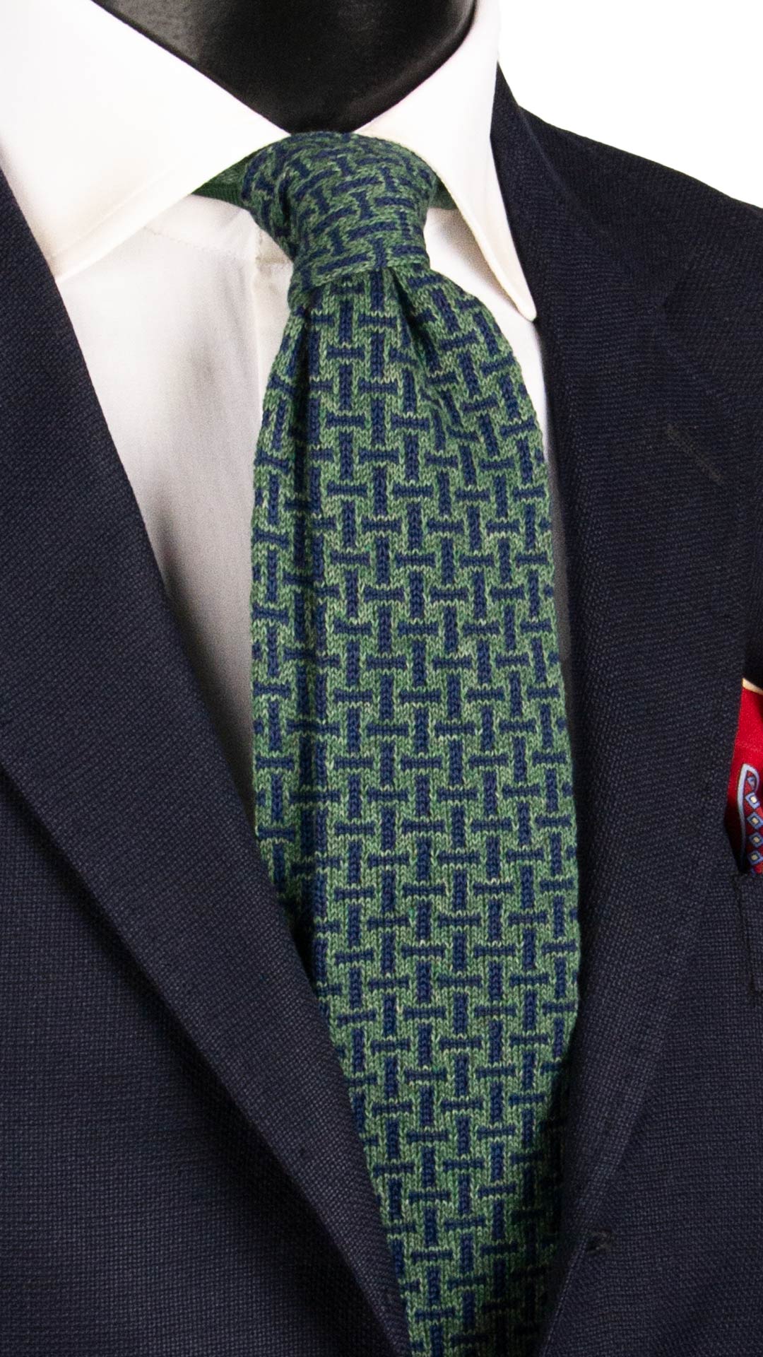 Cravatta Tricot in Maglia di Cotone Verde Fantasia Blu TRI779 Graffeo Cravatte Made in Italy