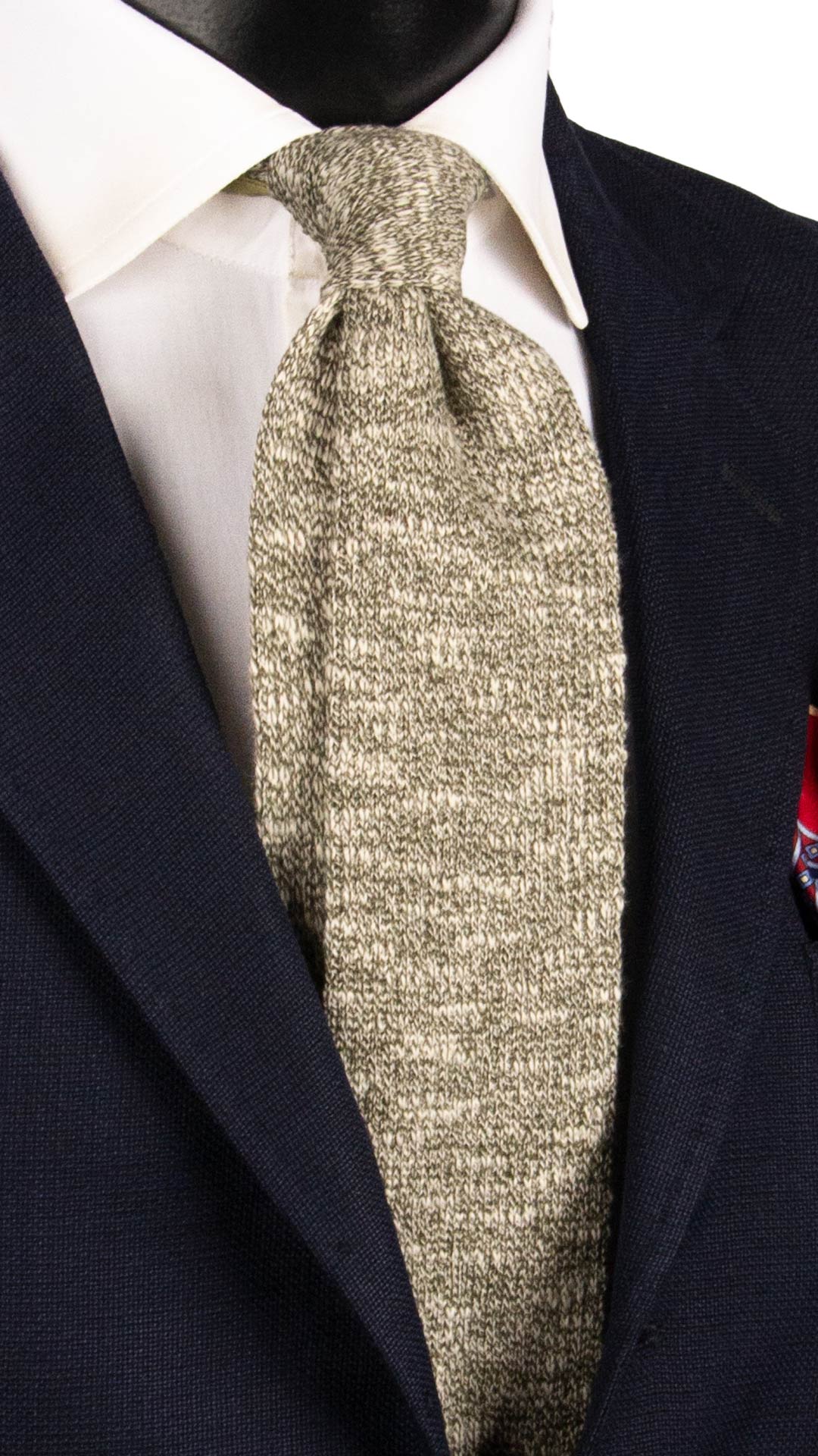 Cravatta Tricot in Maglia di Cotone Verde Oliva Beige Fantasia TRI699 Graffeo Cravatte Made in Italy