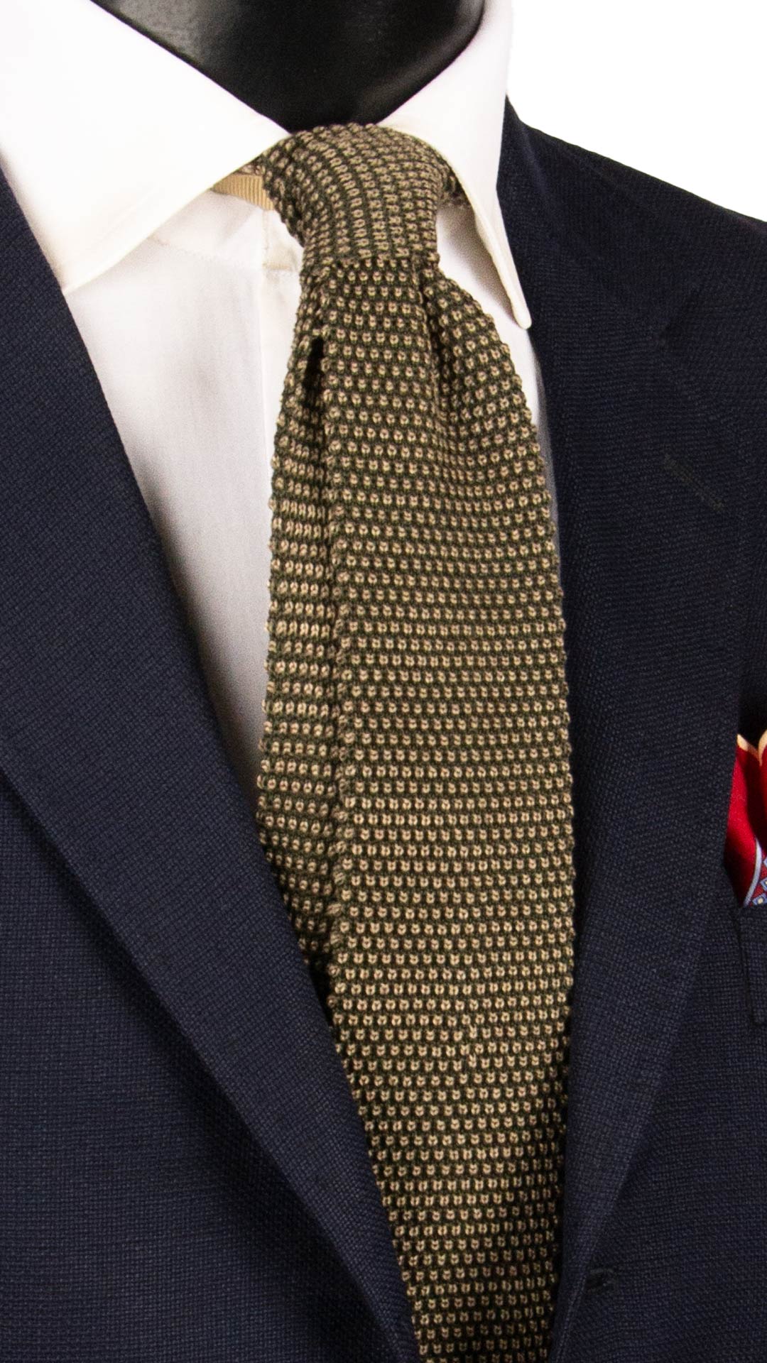 Cravatta Tricot in Maglia di Cotone Verde Oliva Beige Fantasia TRI881 Graffeo Cravatte Made in Italy