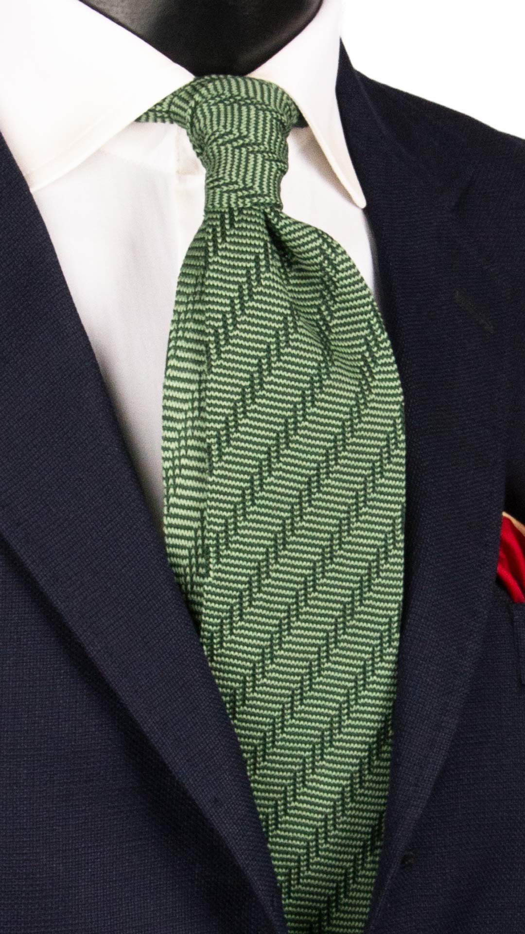 Cravatta Tricot in Maglia di Cotone Verde Pino Fantasia Verde TRI694 Graffeo Cravatte Made in Italy