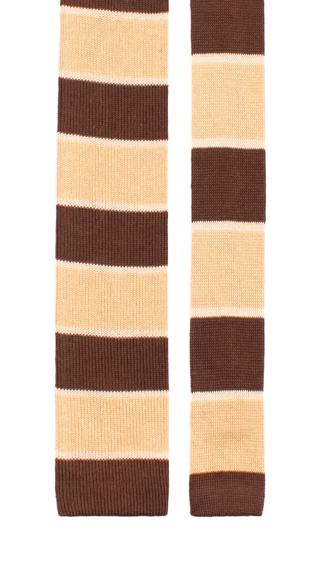Cravatta Tricot in Maglia di Cotone con Righe Marrone Beige TRI679 Graffeo Cravatte Made in Italy Pala