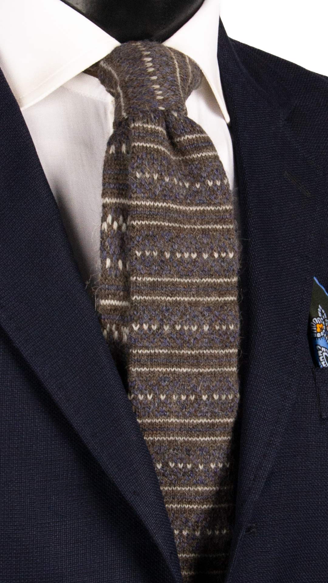 Cravatta Tricot in Maglia di Lana Alpaca Tortora Fantasia Viola Bianca TRI612 Made in Italy Graffeo Cravatte