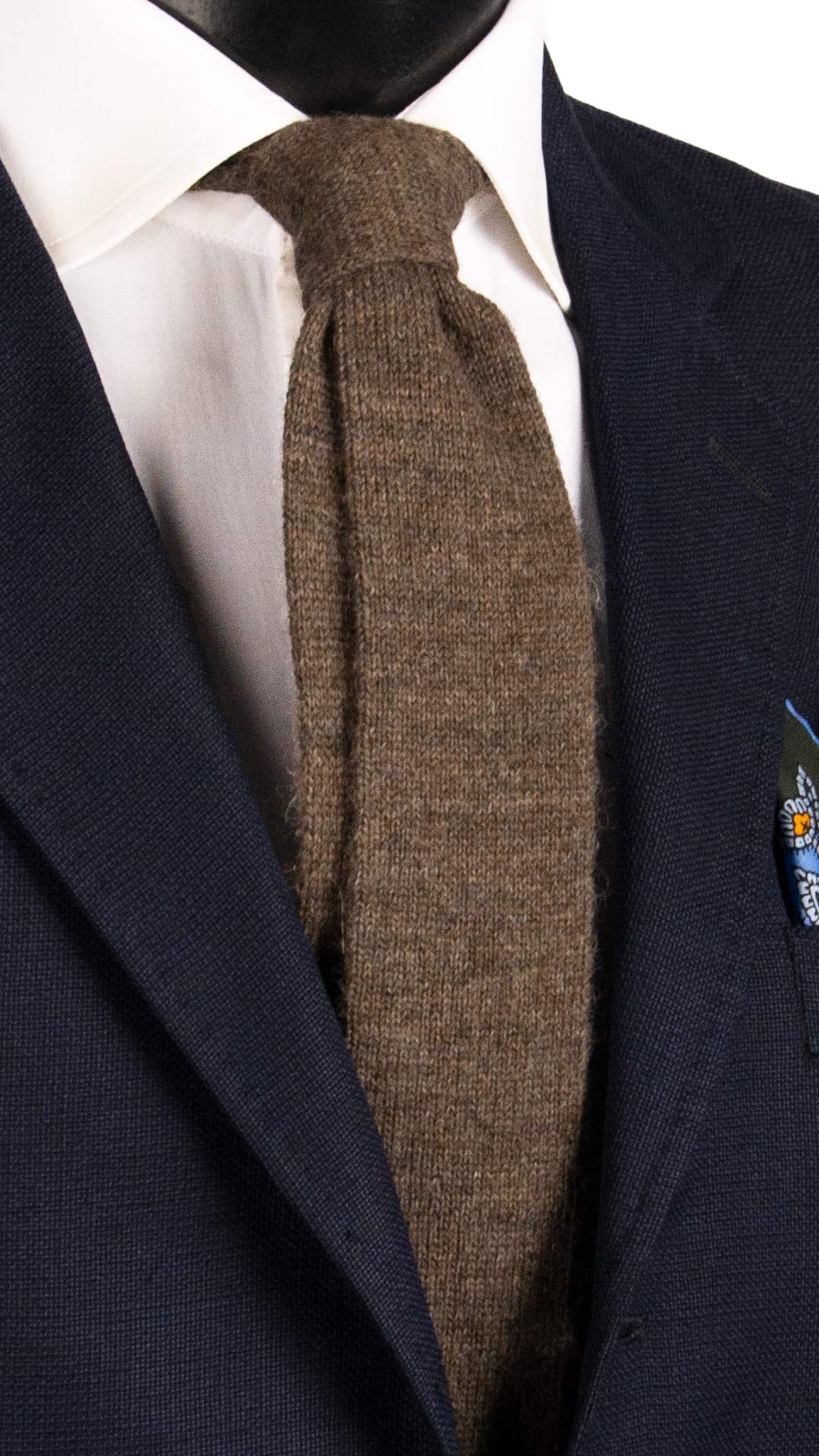 Cravatta Tricot in Maglia di Lana Alpaca Tortora Tinta Unita TRI611 Made in Italy Graffeo Cravatte