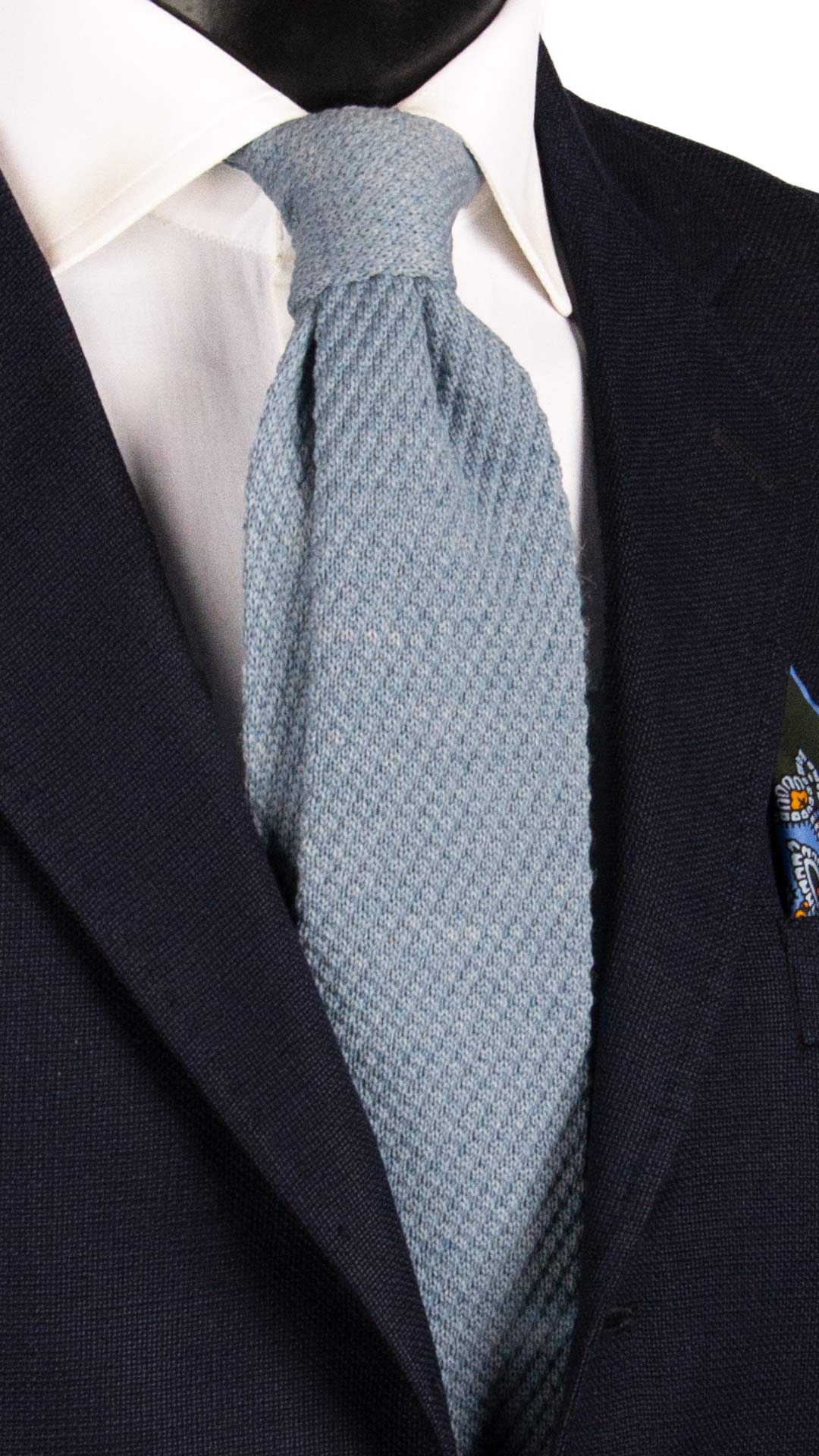 Cravatta Tricot in Maglia di Lana Azzurro Polvere Tinta Unita TRI588 Made in Italy Graffeo Cravatte
