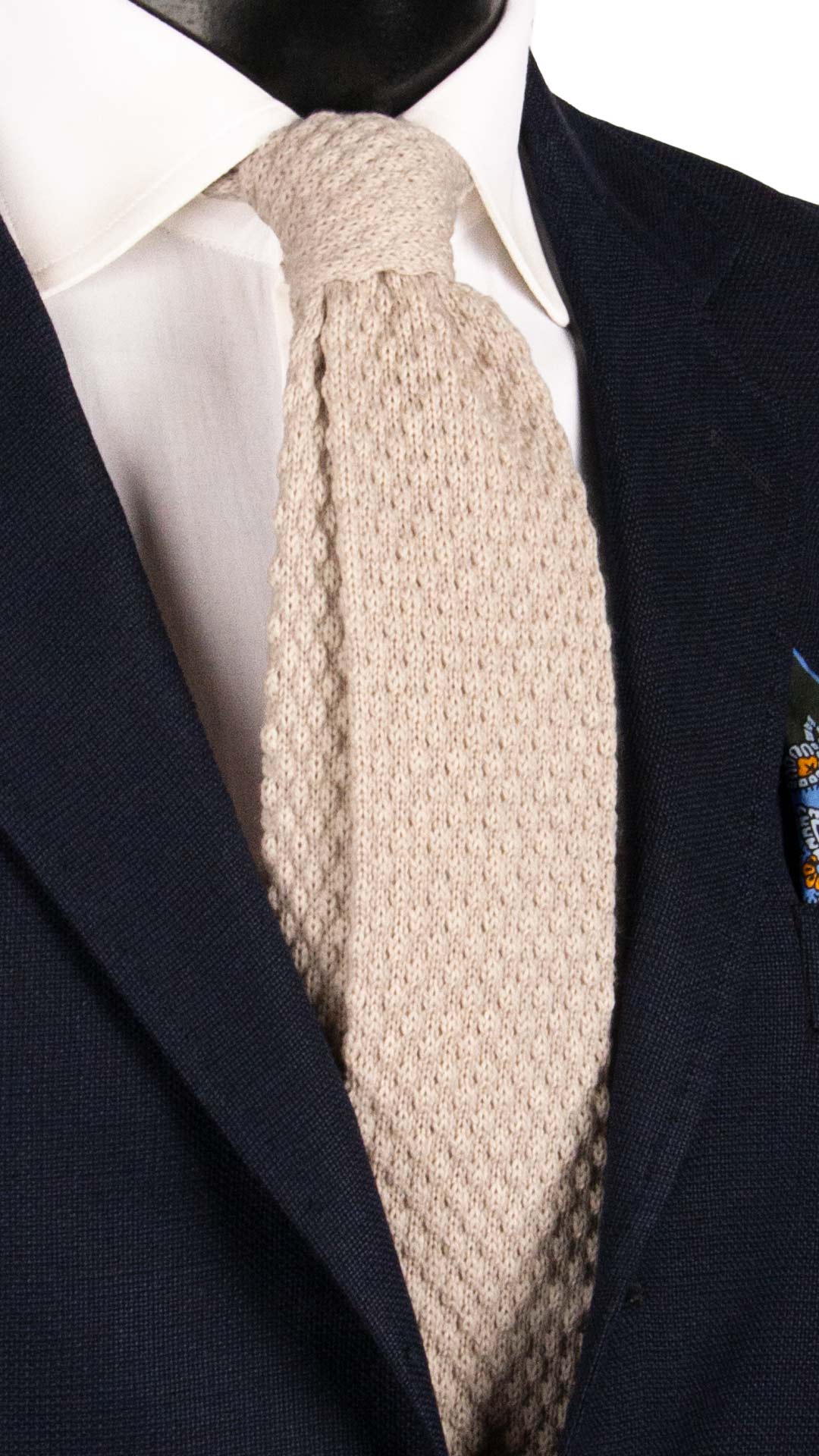 Cravatta Tricot in Maglia di Lana Beige Chiaro Tinta Unita TRI484 Made in Italy Graffeo Cravatte