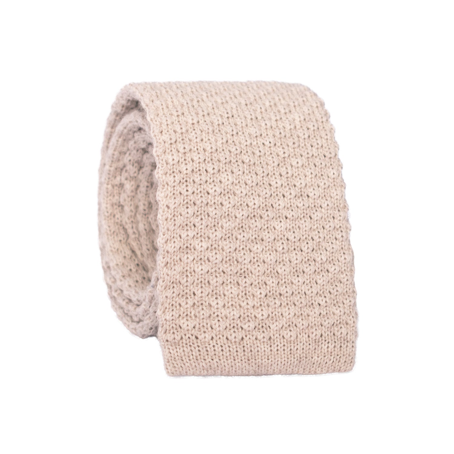 Cravatta Tricot in Maglia di Lana Beige Chiaro Tinta Unita TRI603 Made in Italy Graffeo Cravatte Rotolo