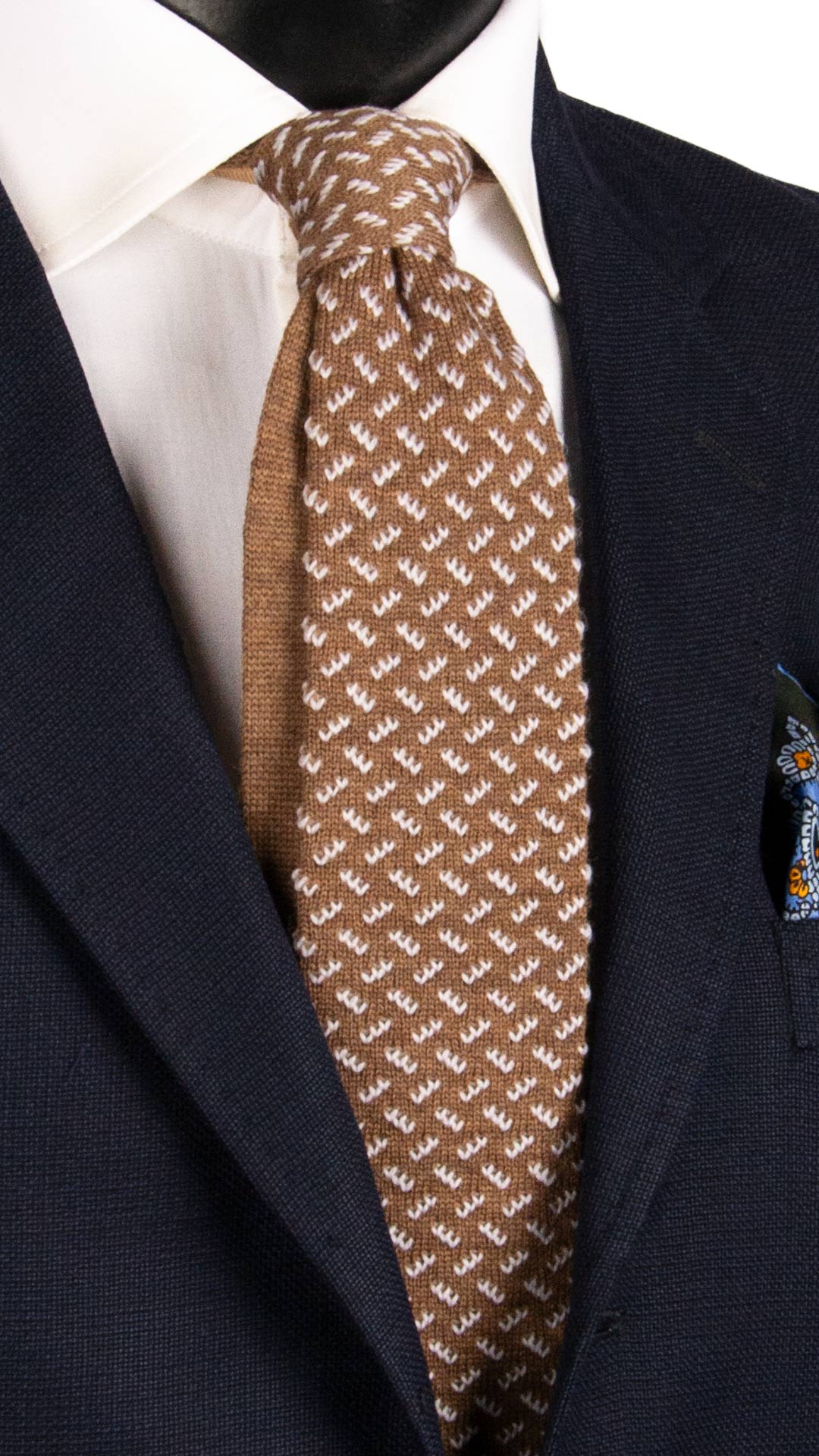 Cravatta Tricot in Maglia di Lana Beige Fantasia Bianca TRI551 Made in Italy Graffeo Cravatte