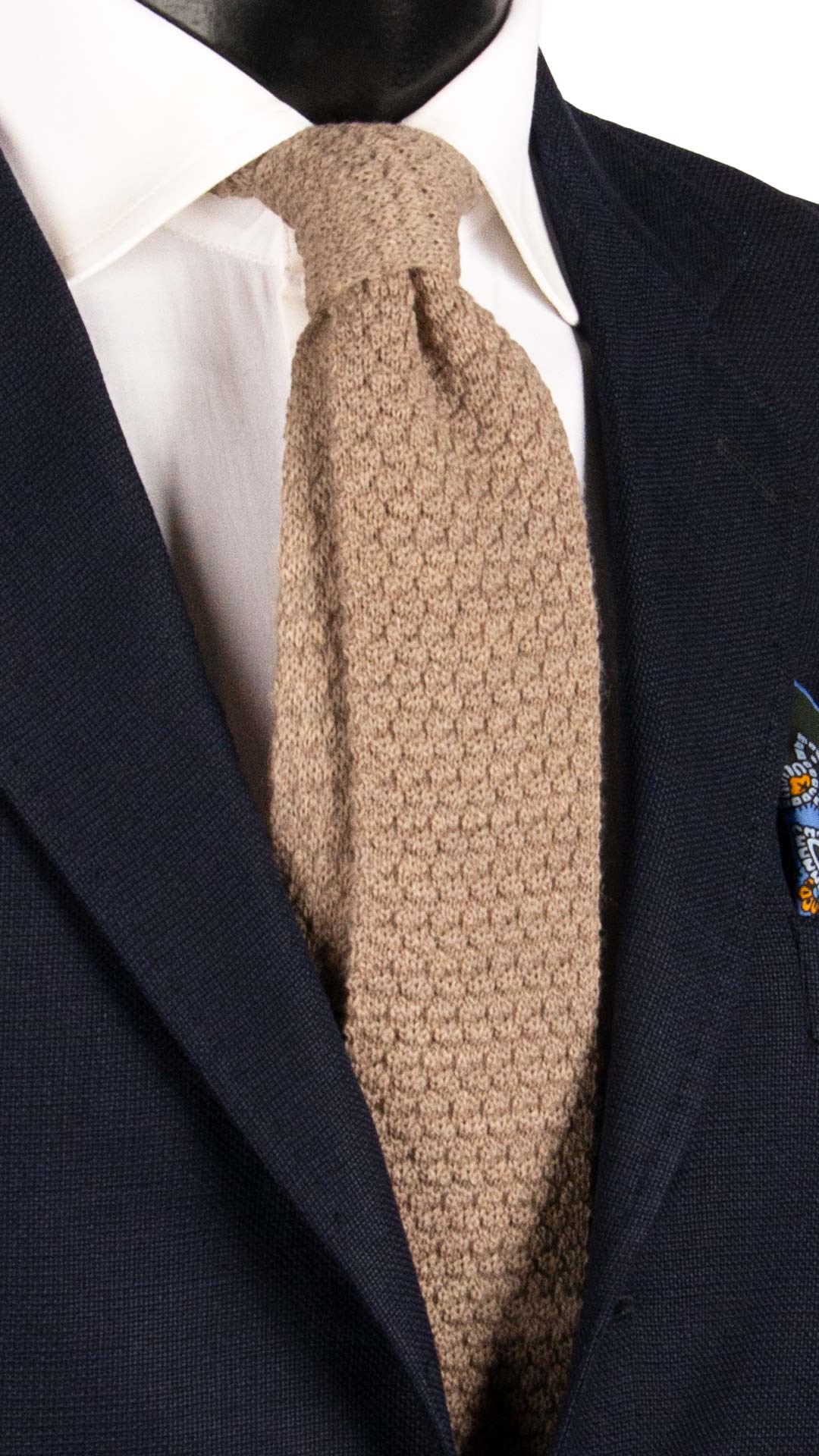 Cravatta Tricot in Maglia di Lana Beige Tinta Unita TRI475 Made in Italy Graffeo Cravatte