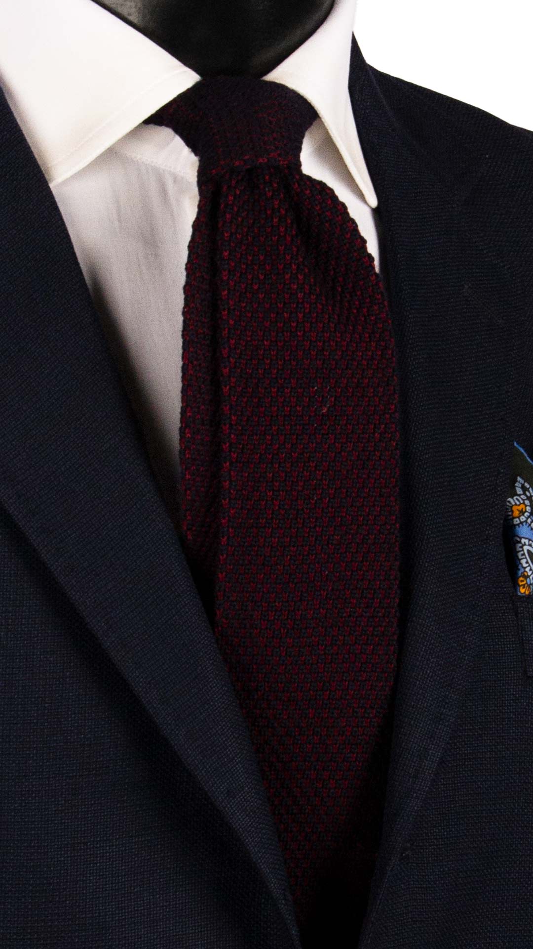 Cravatta Tricot in Maglia di Lana Blu Bordeaux Fantasia TRI474 Made in Italy Graffeo Cravatte