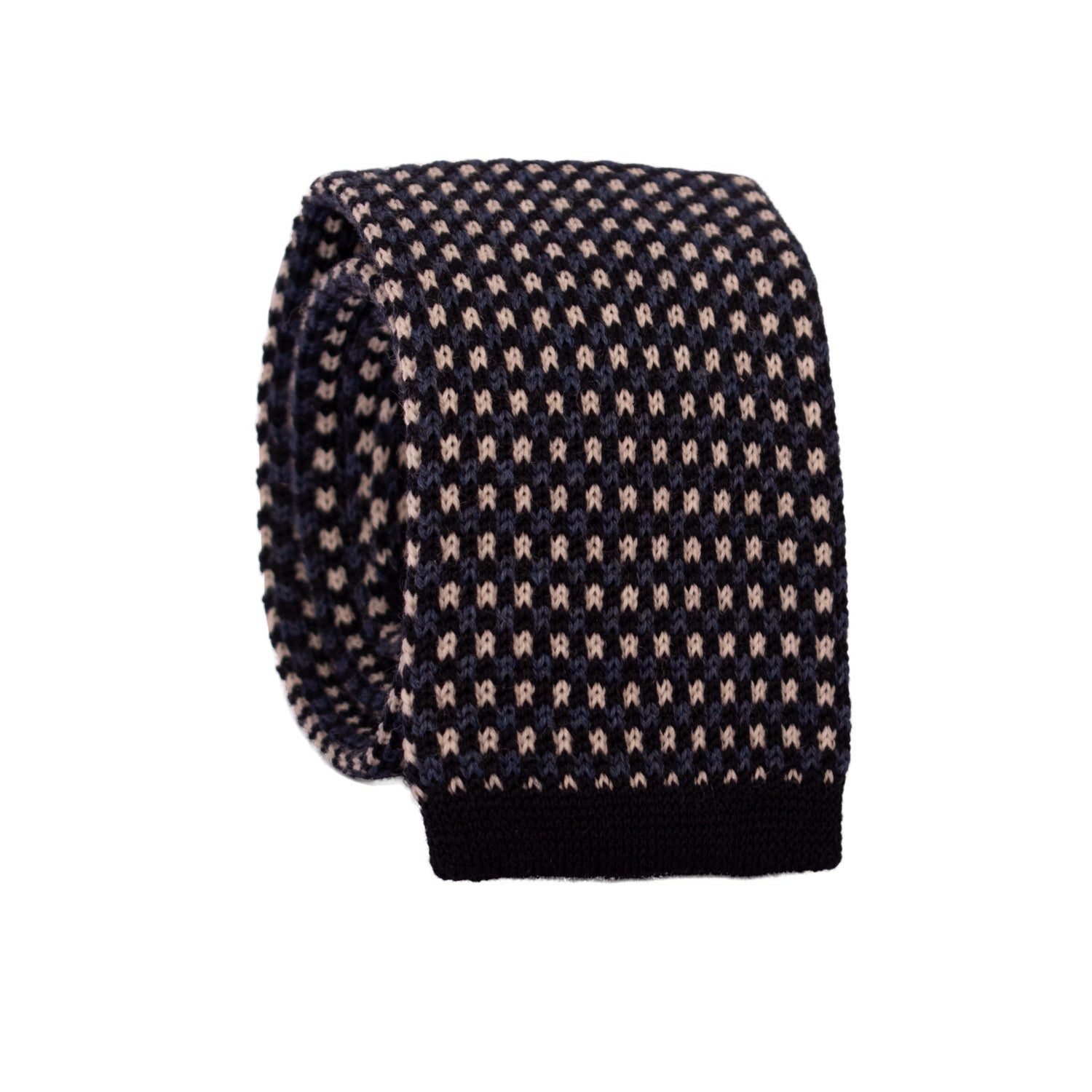 Cravatta Tricot in Maglia di Lana Blu Fantasia Blu Navy Bianca TRI495 Made in Italy Graffeo Cravatte Rotolo