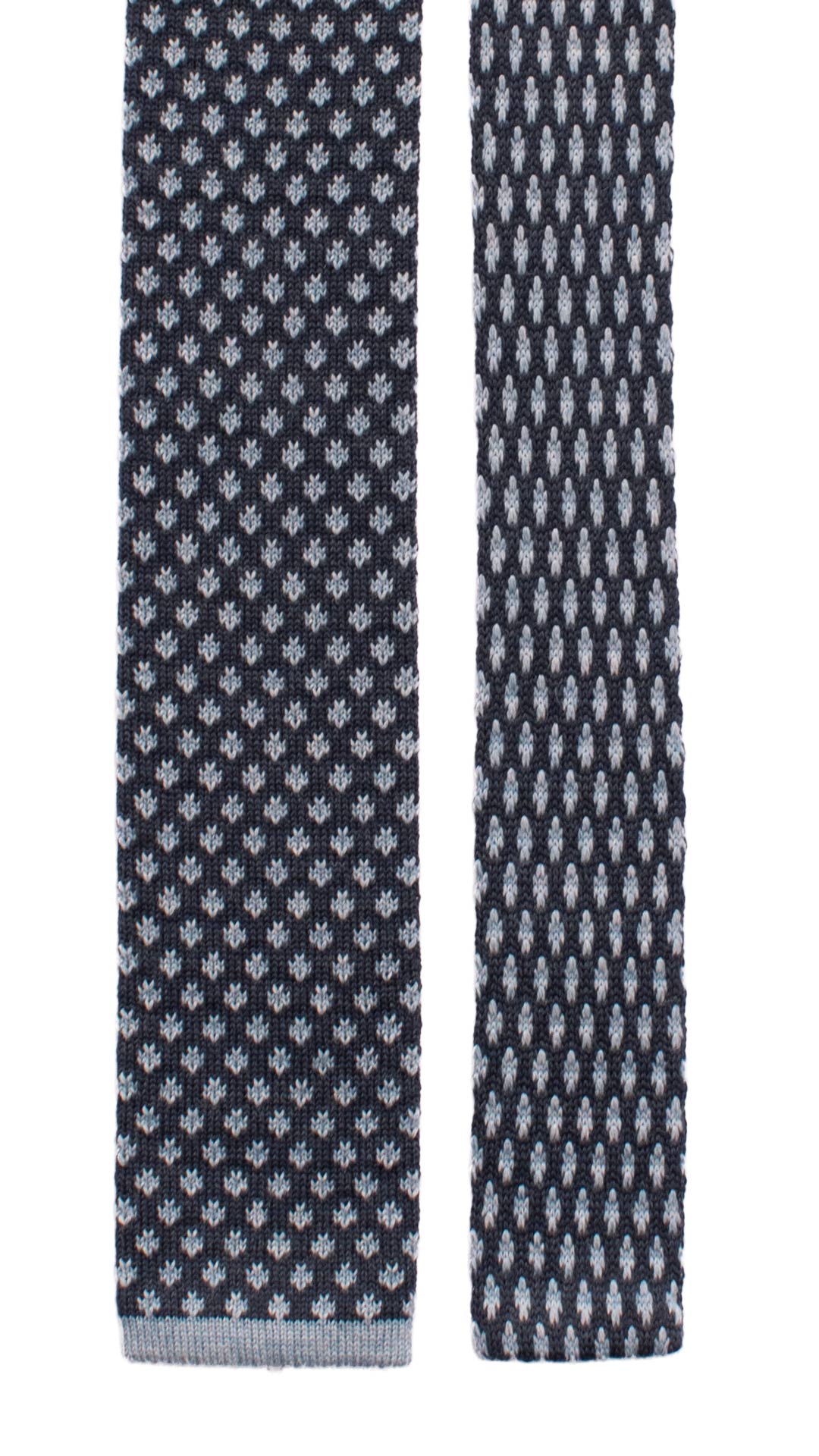 Cravatta Tricot in Maglia di Lana Blu Fantasia Celeste TRI568 Made in Italy Graffeo Cravatte Pala