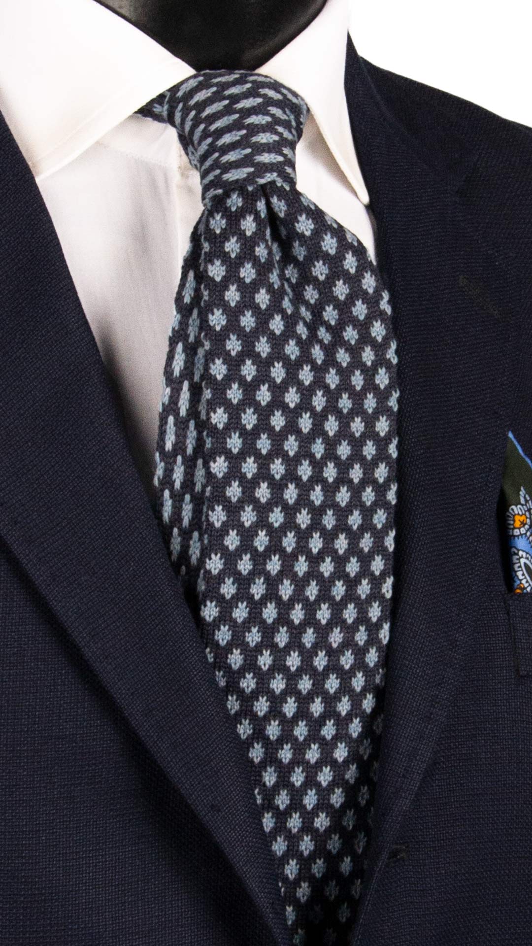 Cravatta Tricot in Maglia di Lana Blu Fantasia Celeste TRI568 Made in Italy Graffeo Cravatte