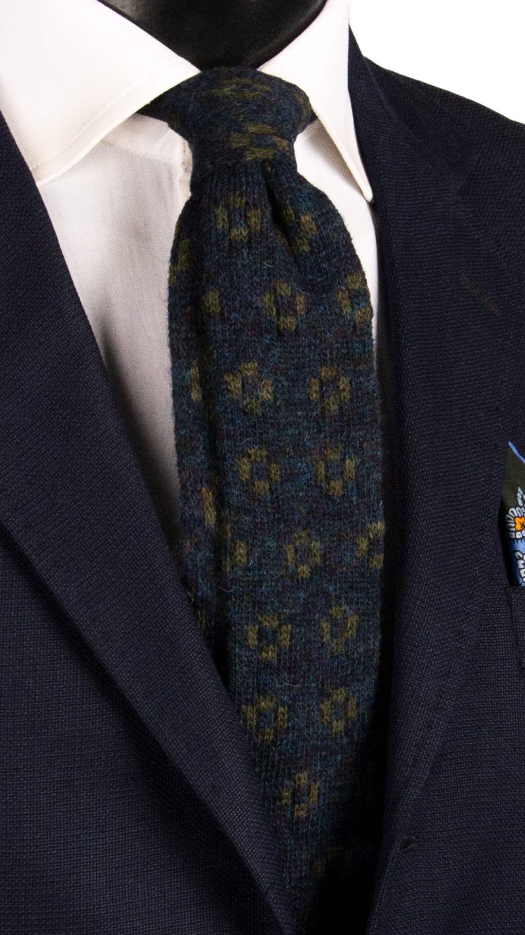 Cravatta Tricot in Maglia di Lana Blu Fantasia Verde TRI616 Made in Italy Graffeo Cravatte