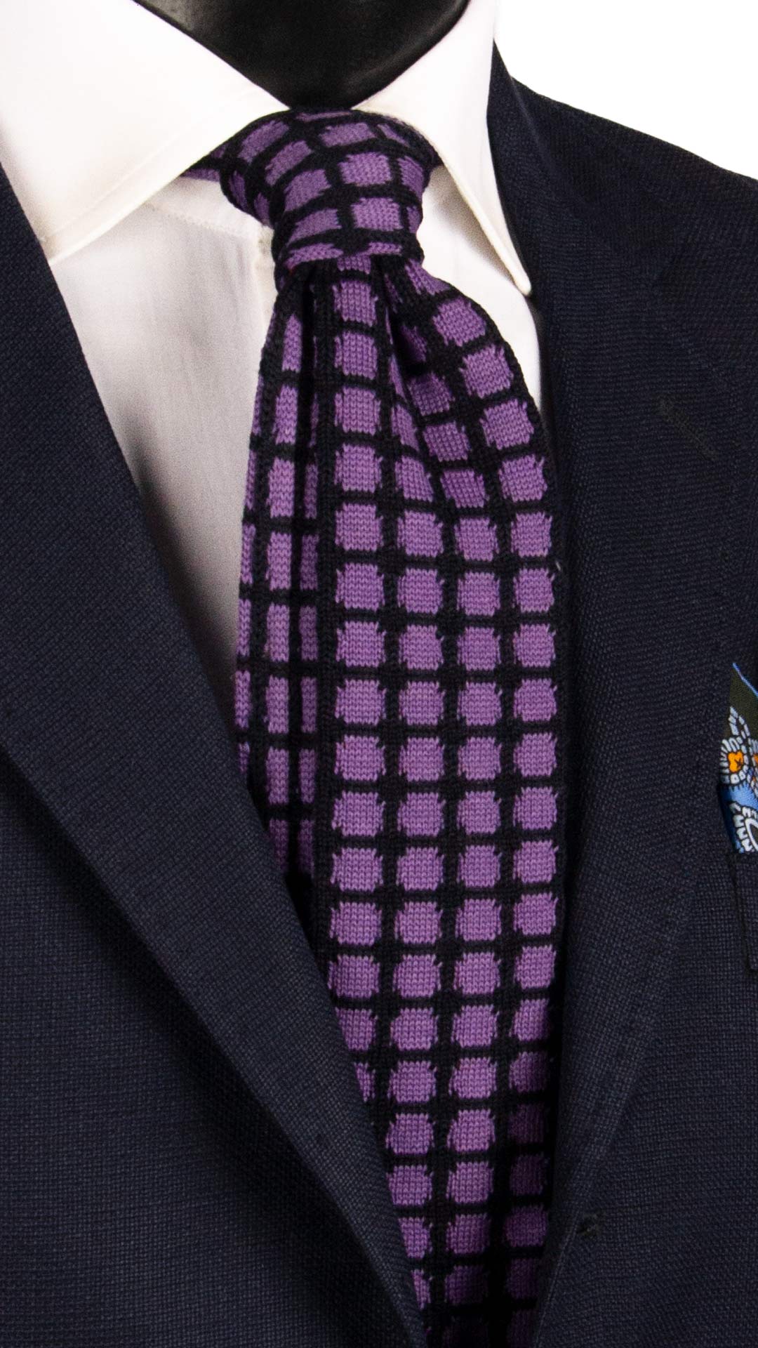 Cravatta Tricot in Maglia di Lana Blu Fantasia Viola TRI601 Made in Italy Graffeo Cravatte