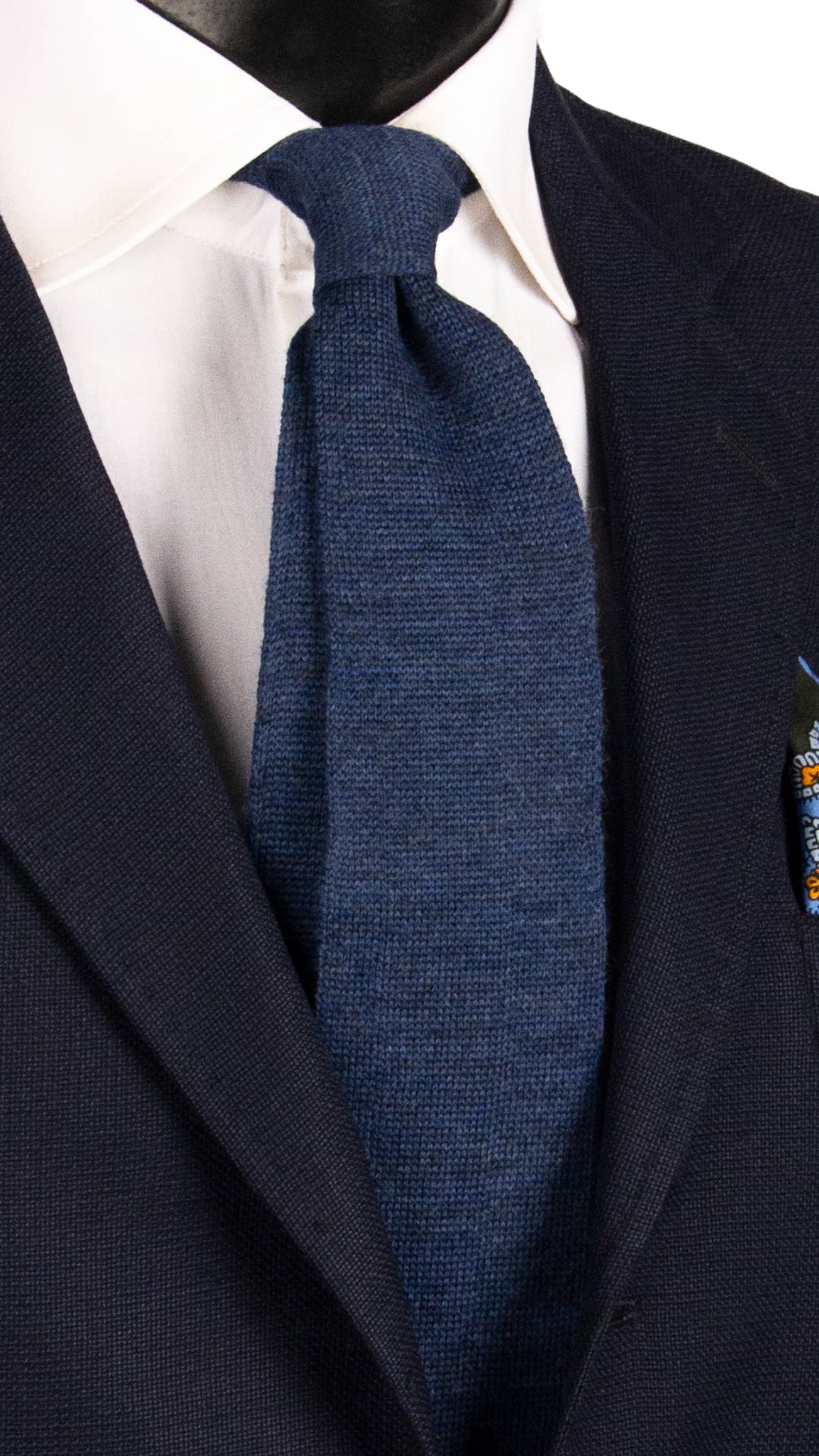Cravatta Tricot in Maglia di Lana Blu Navy Tinta Unita TRI524 Made in Italy Graffeo Cravatte