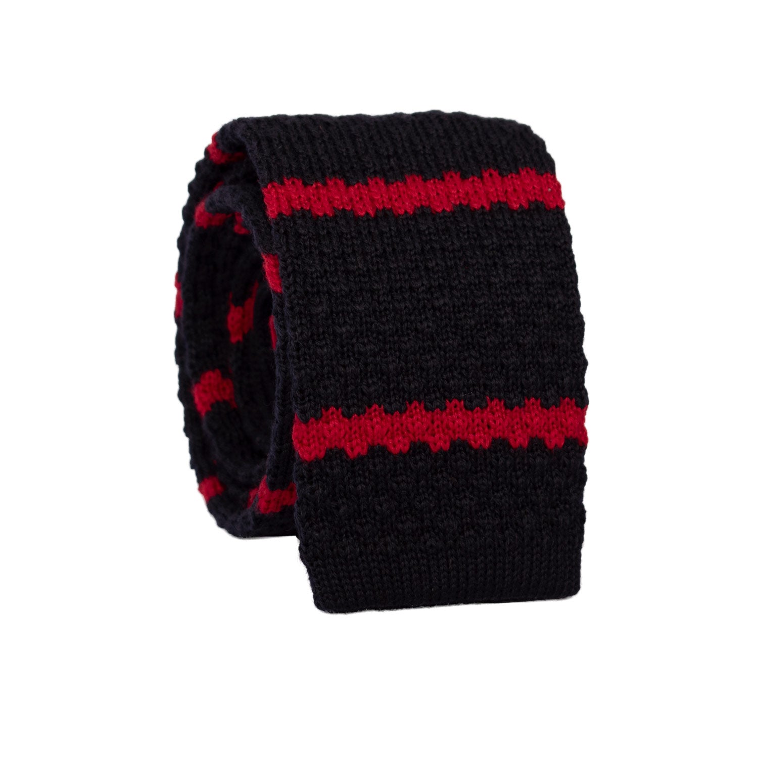 Cravatta Tricot in Maglia di Lana Blu Righe Rosse TRI464 Made in Italy Graffeo Cravatte Rotolo