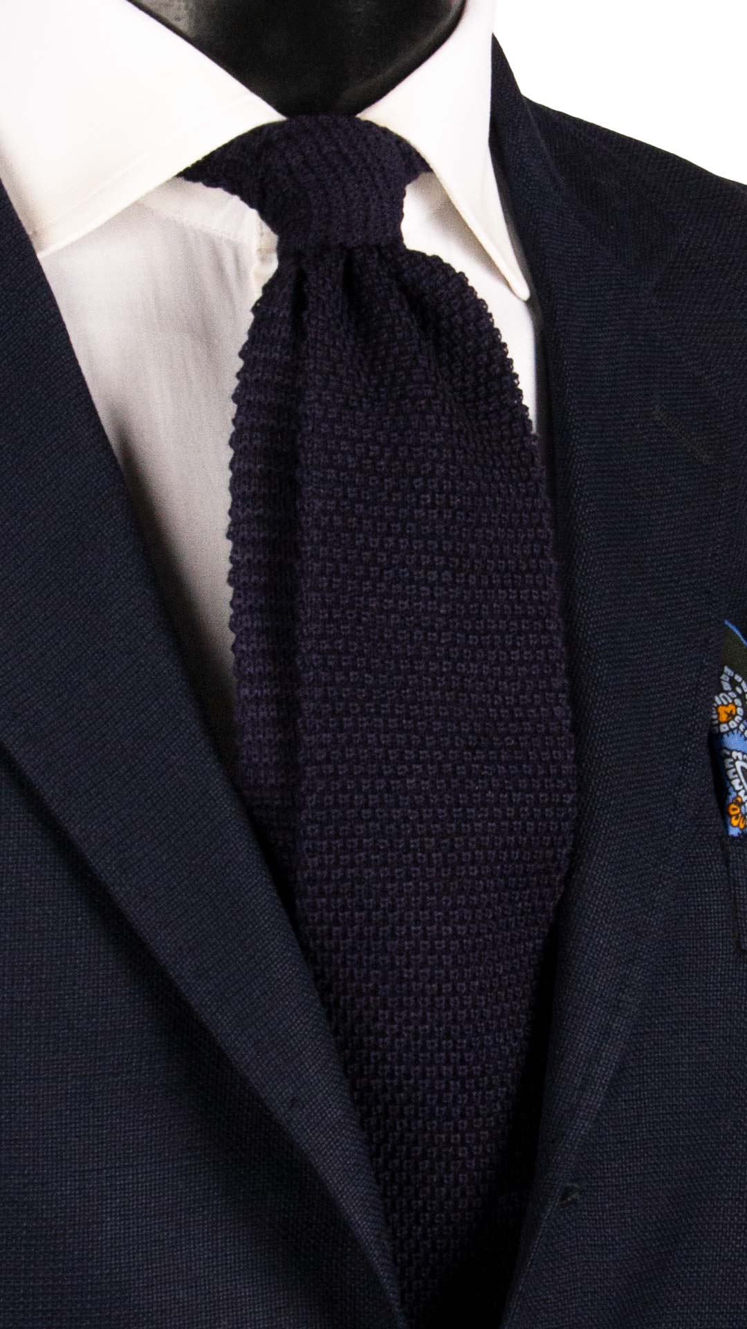 Cravatta Tricot in Maglia di Lana Blu Tinta Unita TRI469 Made in Italy Graffeo Cravatte