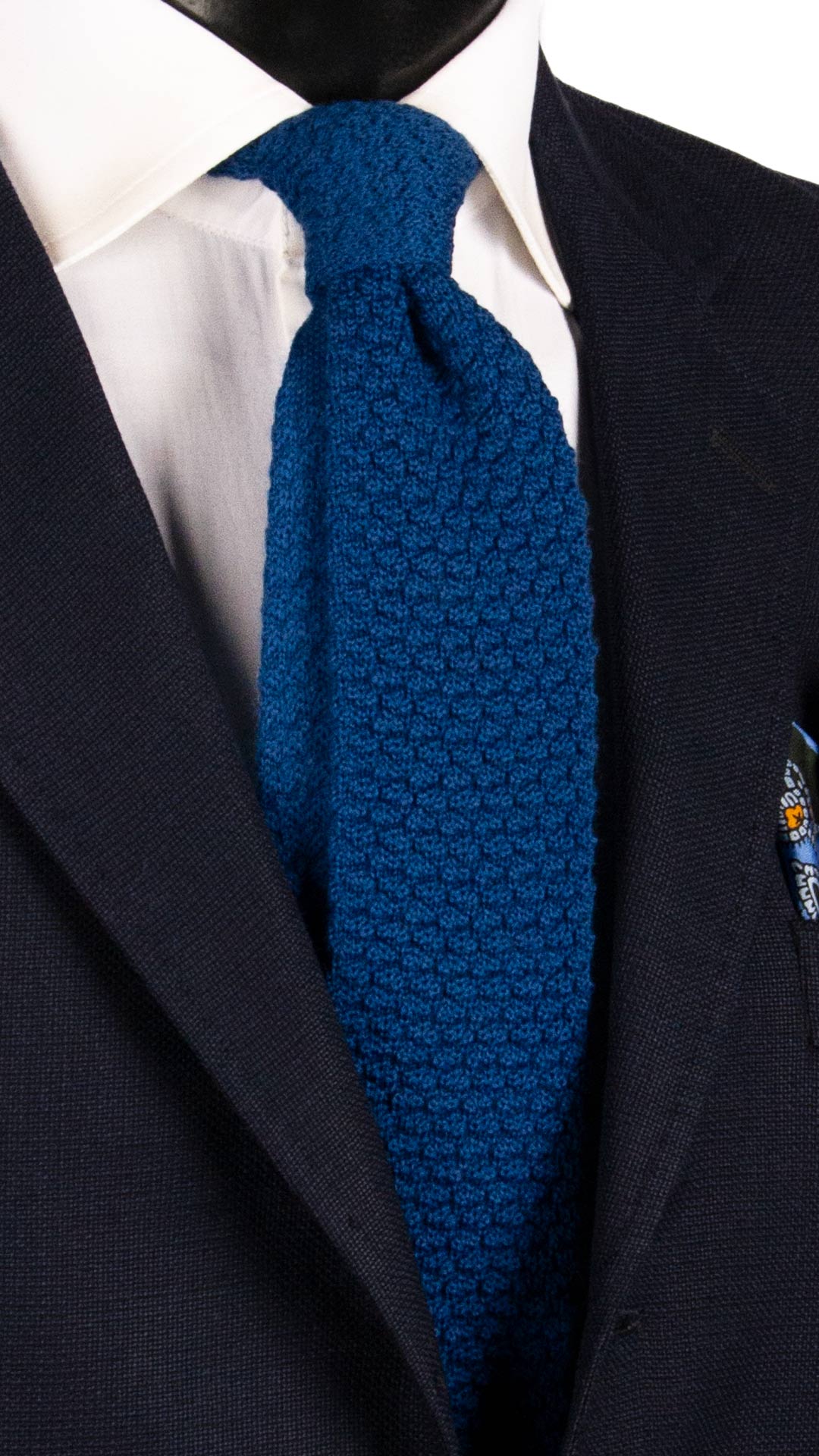 Cravatta Tricot in Maglia di Lana Bluette Tinta Unita TRI486 Made in Italy Graffeo Cravatte