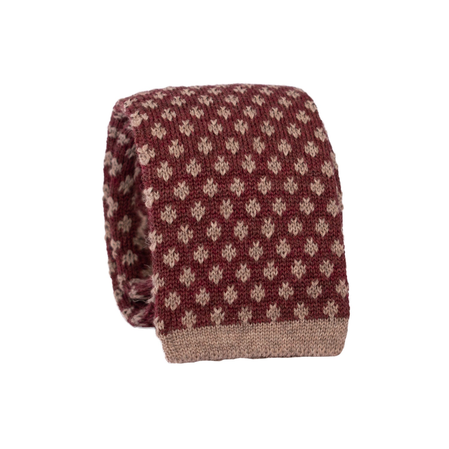 Cravatta Tricot in Maglia di Lana Bordeaux Fantasia Tortora TRI565 Made in Italy Graffeo Cravatte Rotolo
