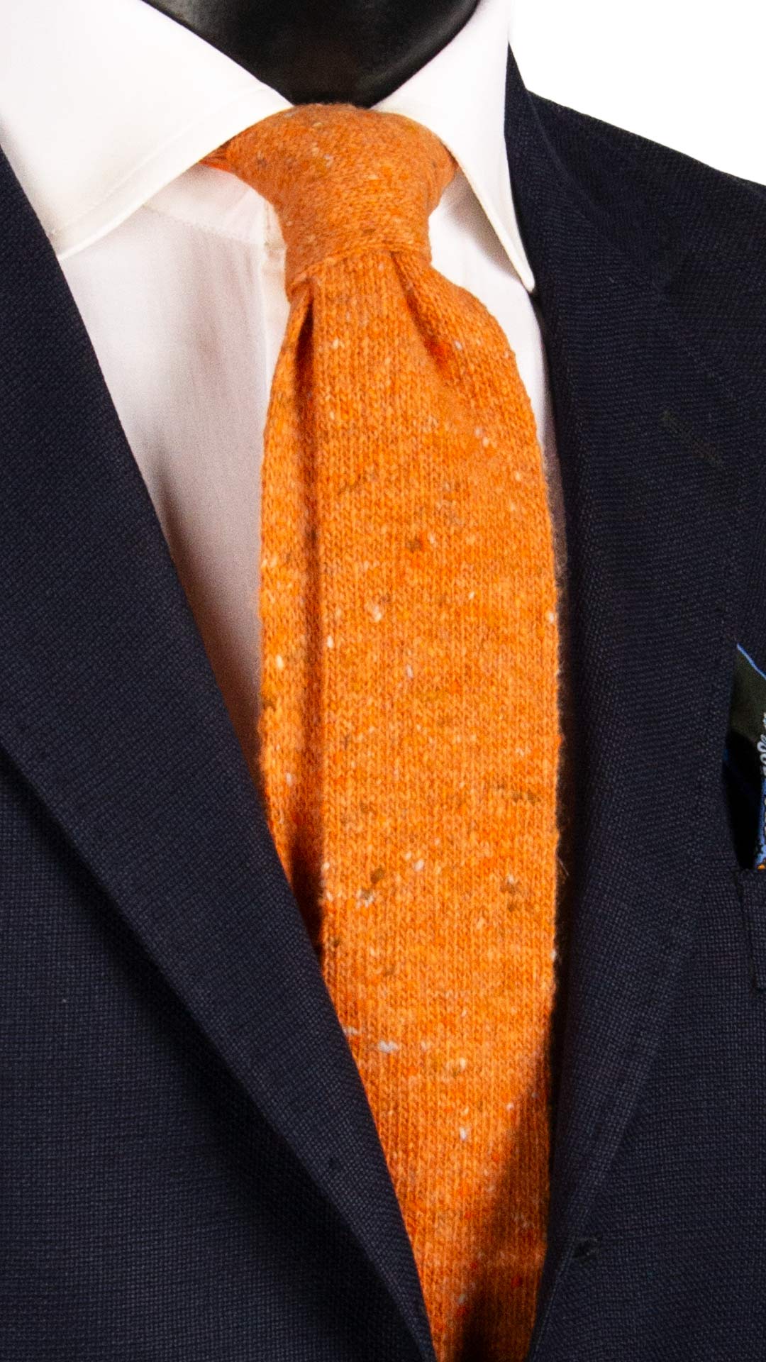 Cravatta Tricot in Maglia di Lana Cashmere Arancione Effetto Tweed Multicolor TRI584 Made in Italy Graffeo Cravatte