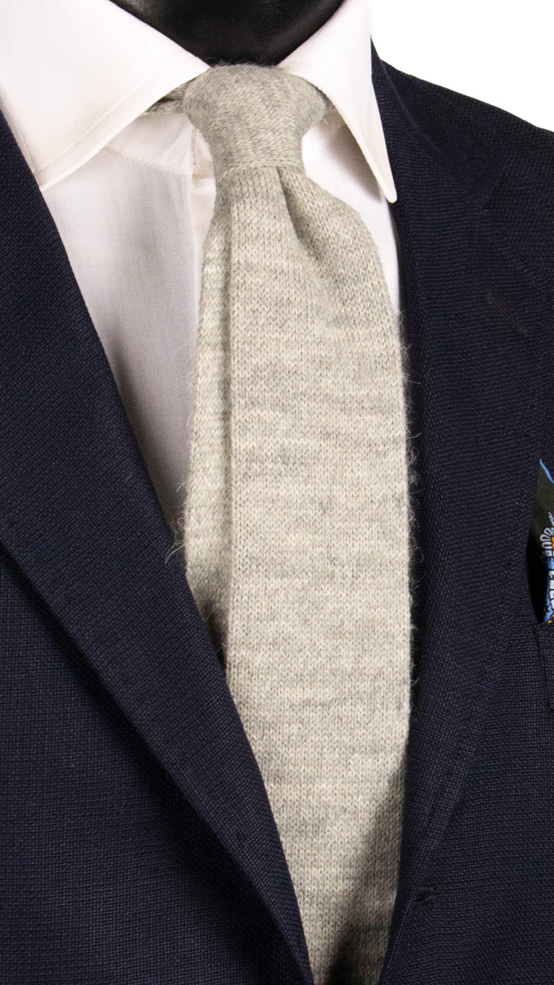 Cravatta Tricot in Maglia di Lana Cashmere Grigio Chiaro Tinta Unita TRI593 Made in Italy Graffeo Cravatte