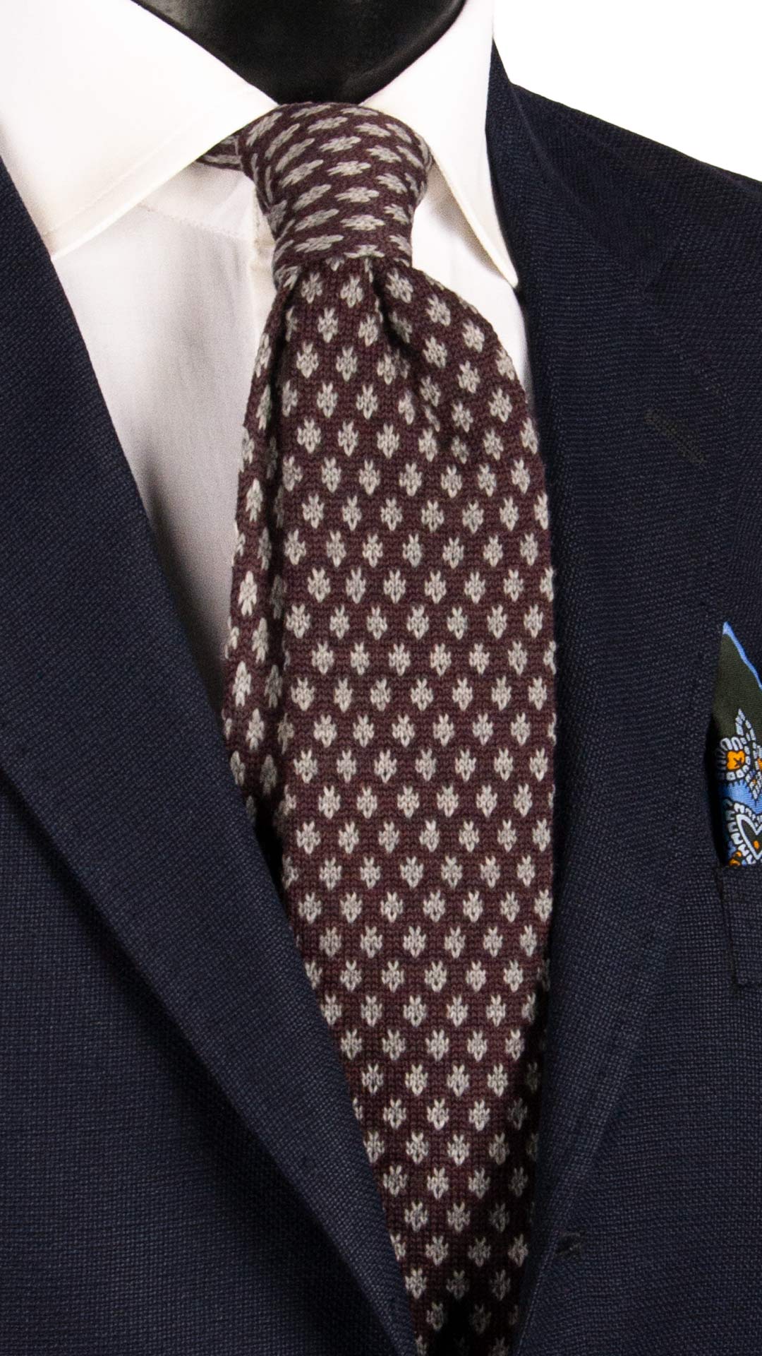 Cravatta Tricot in Maglia di Lana Color Vinaccia Fantasia Grigia TRI566 Made in Italy Graffeo Cravatte