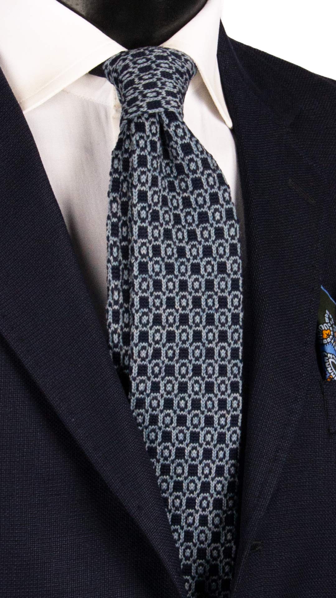 Cravatta Tricot in Maglia di Lana Fantasia Blu Celeste TRI576 Made in Italy Graffeo Cravatte