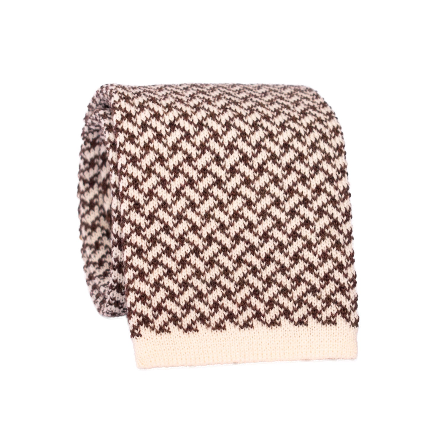 Cravatta Tricot in Maglia di Lana Fantasia Marrone Bianca TRI512 Made in Italy Graffeo Cravatte Rotolo
