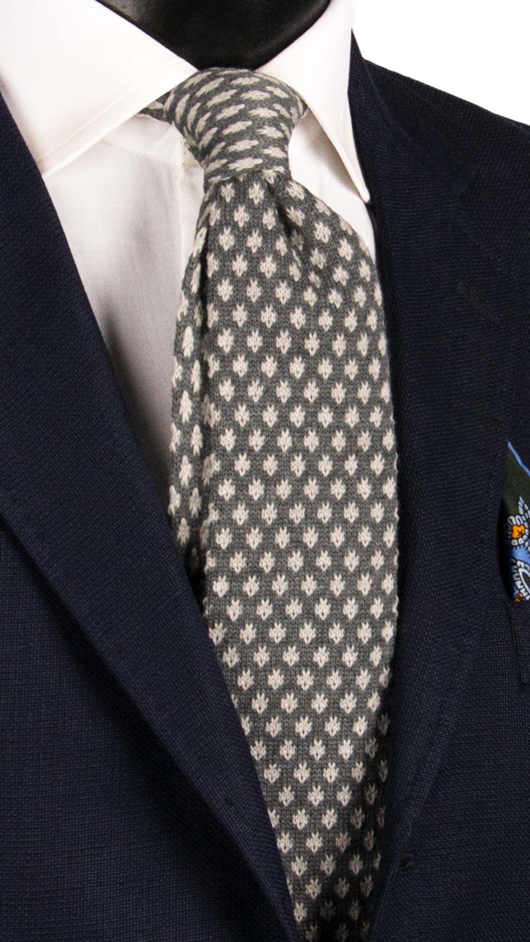 Cravatta Tricot in Maglia di Lana Grigia Fantasia Grigio Chiaro TRI567 Made in Italy Graffeo Cravatte