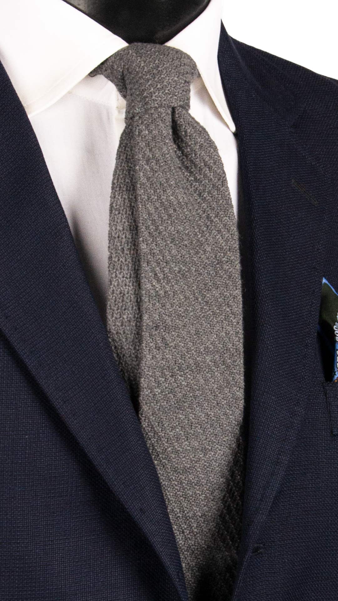 Cravatta Tricot in Maglia di Lana Grigia Tinta Unita TRI586 Made in Italy Graffeo Cravatte