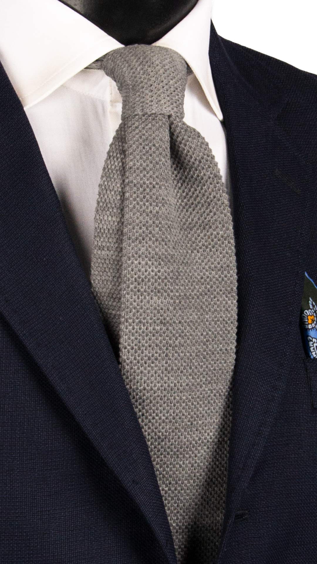 Cravatta Tricot in Maglia di Lana Grigia Tinta Unita TRI607 Made in Italy Graffeo Cravatte