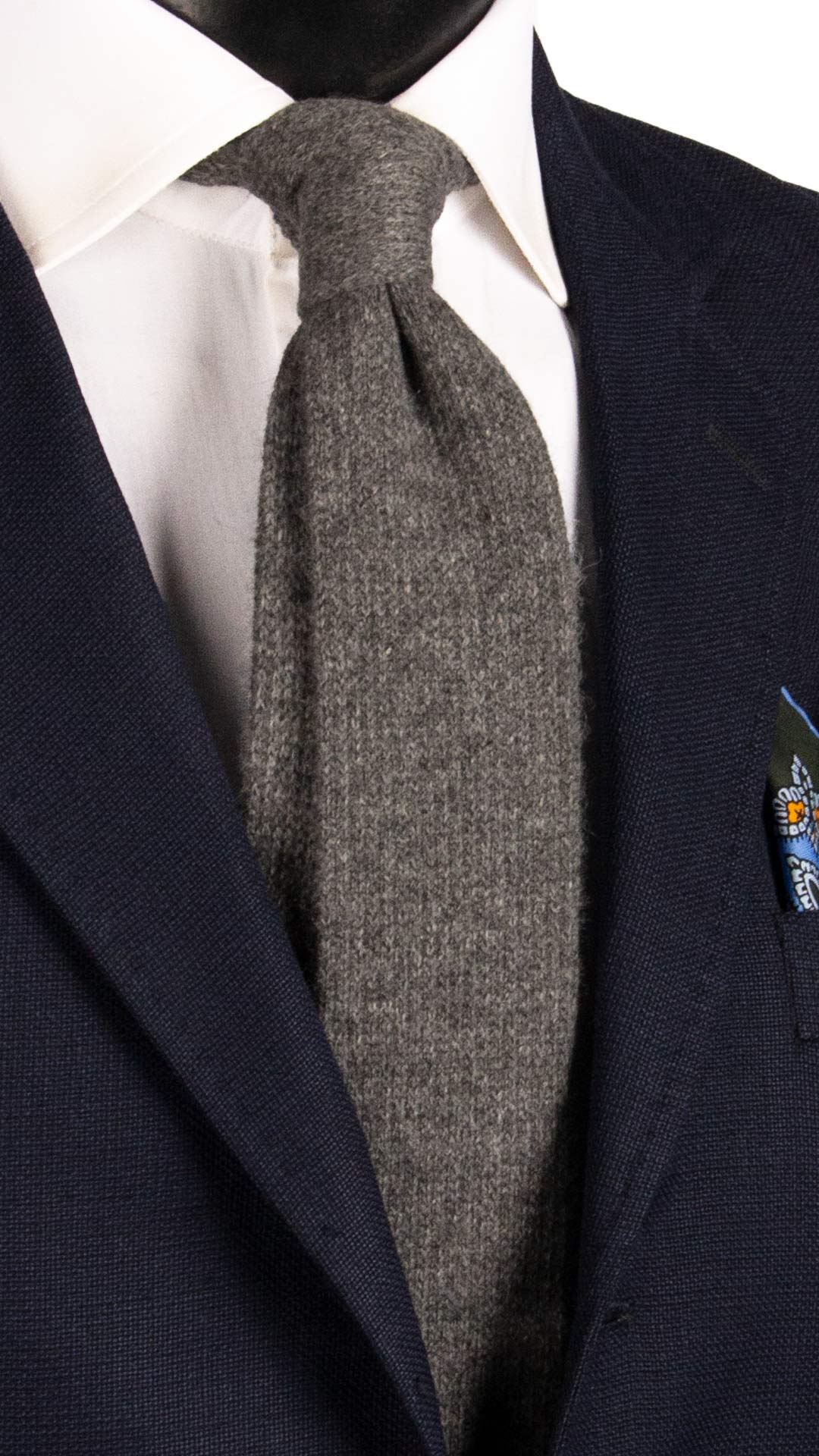 Cravatta Tricot in Maglia di Lana Grigia Tinta Unita TRI614 Made in Italy Graffeo Cravatte